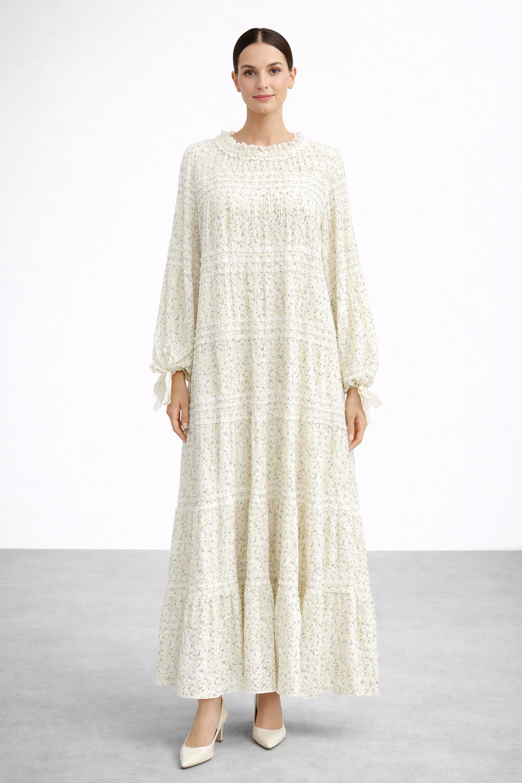 Ceremony 26Y762 Büzgü Detaylı Desenli Elbise - Yeşil