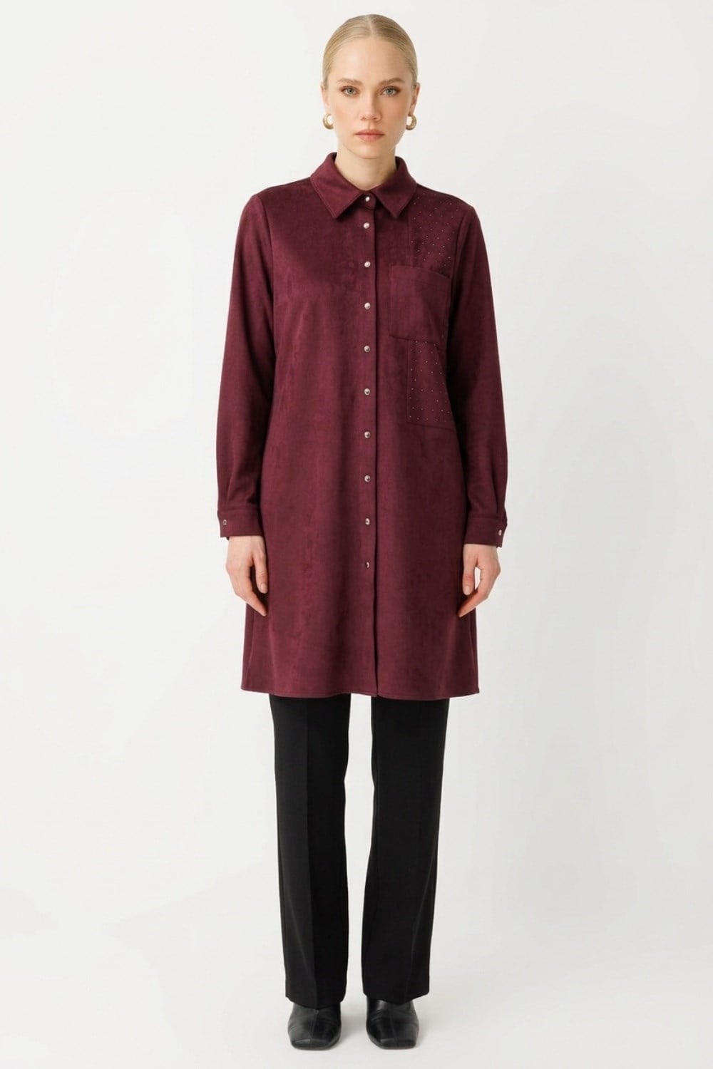 Armine Trend 26KT445 Bir Yanı Taş Baskılı Tunik Mürdüm Tunik ARMİNE TREND 