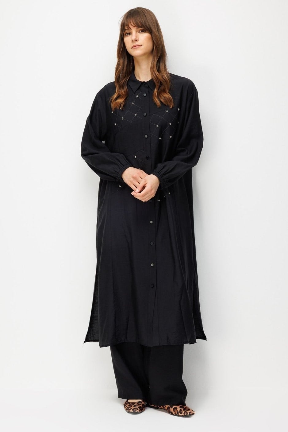 Micca 261864M Elişi Nakış Detaylı Pantalonlu Takım - Siyah