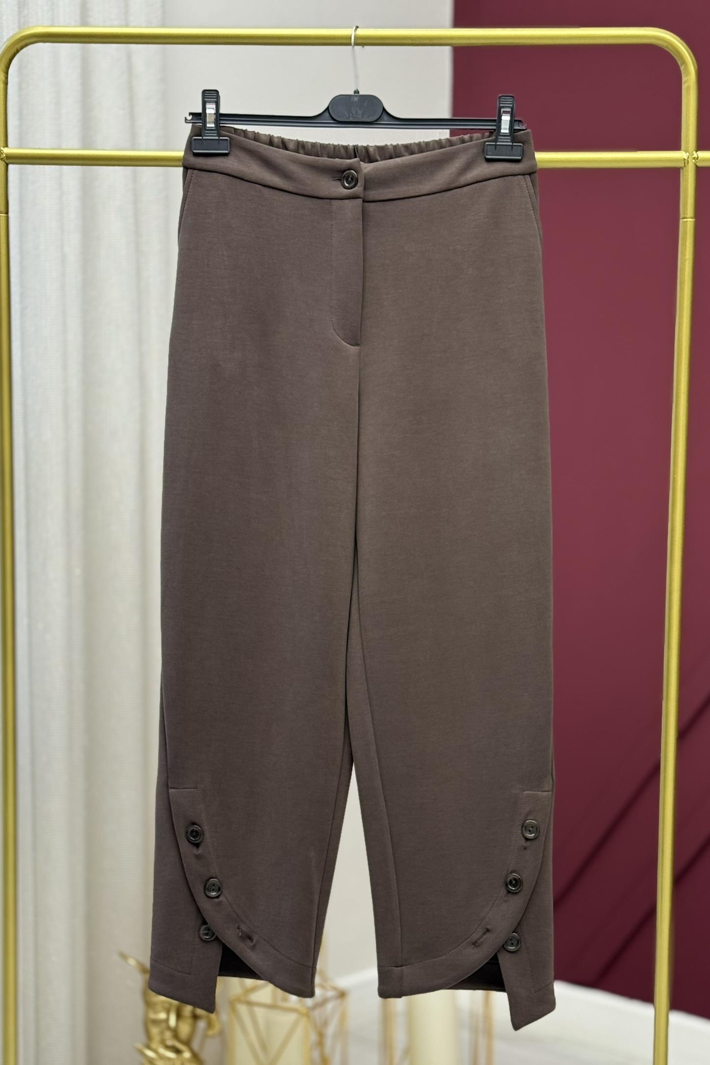 Sentez 5634 Hawaii Ön Paça Düğmeli Pantolon - Kahve