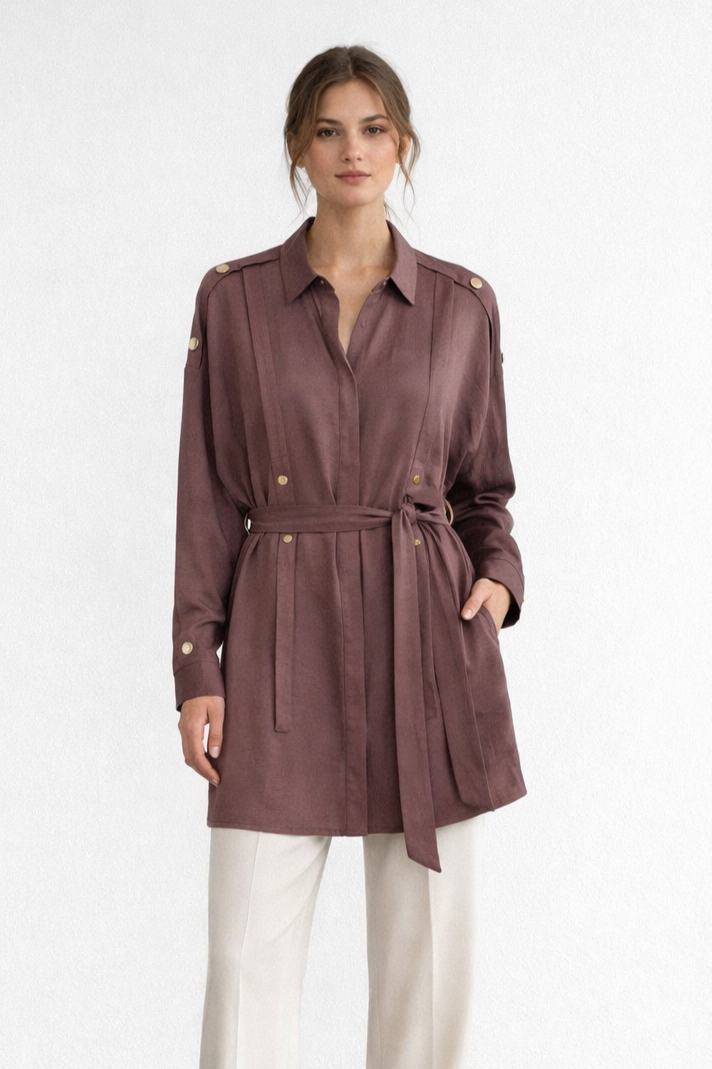 Ceremony 26Y145 Kollari Çıtçıt Detaylı Önleri Parçali Tunik - Kahverengi