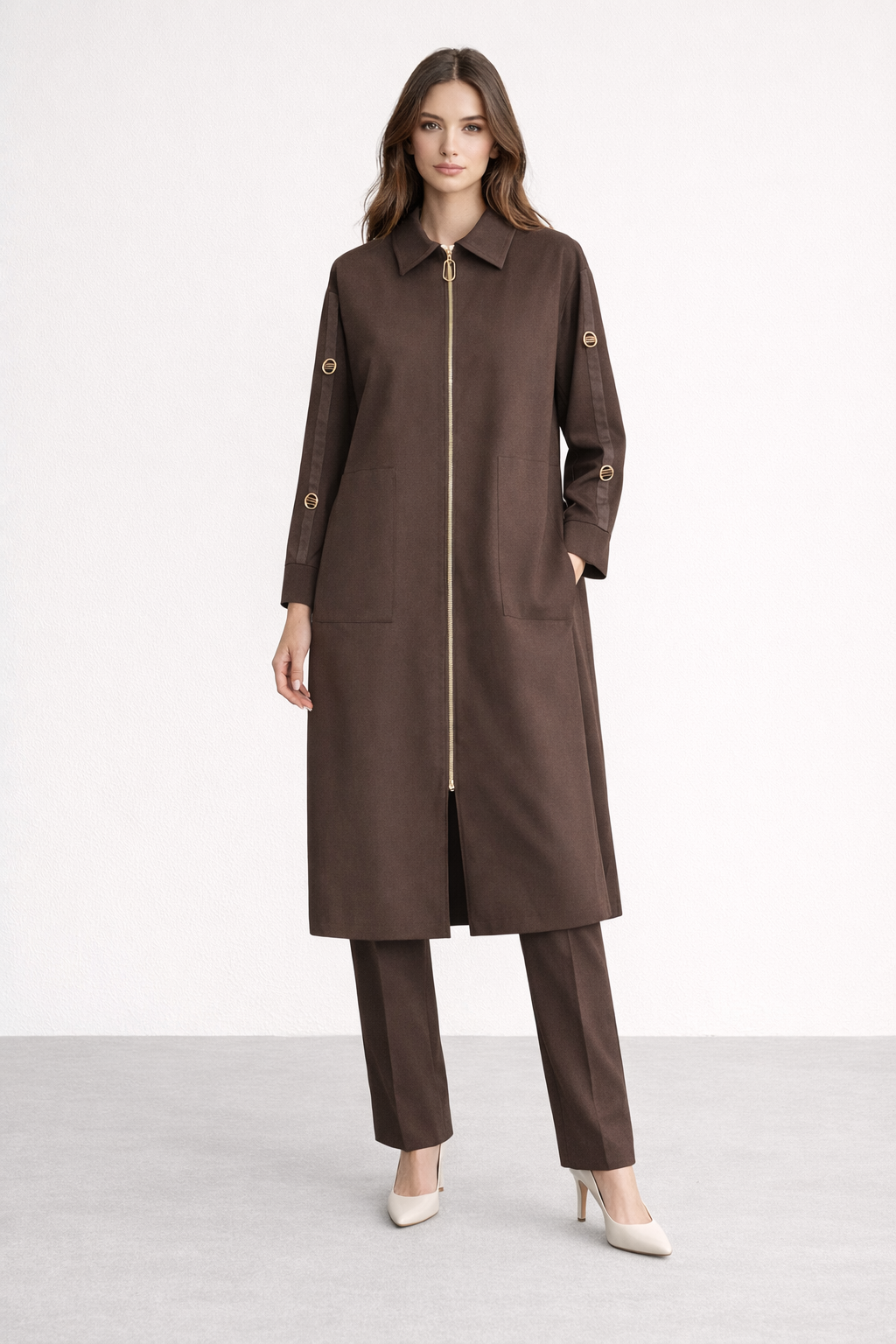 Armine Trend 26YT516 Kol Aksesuar Detay Kap - Kahverengi