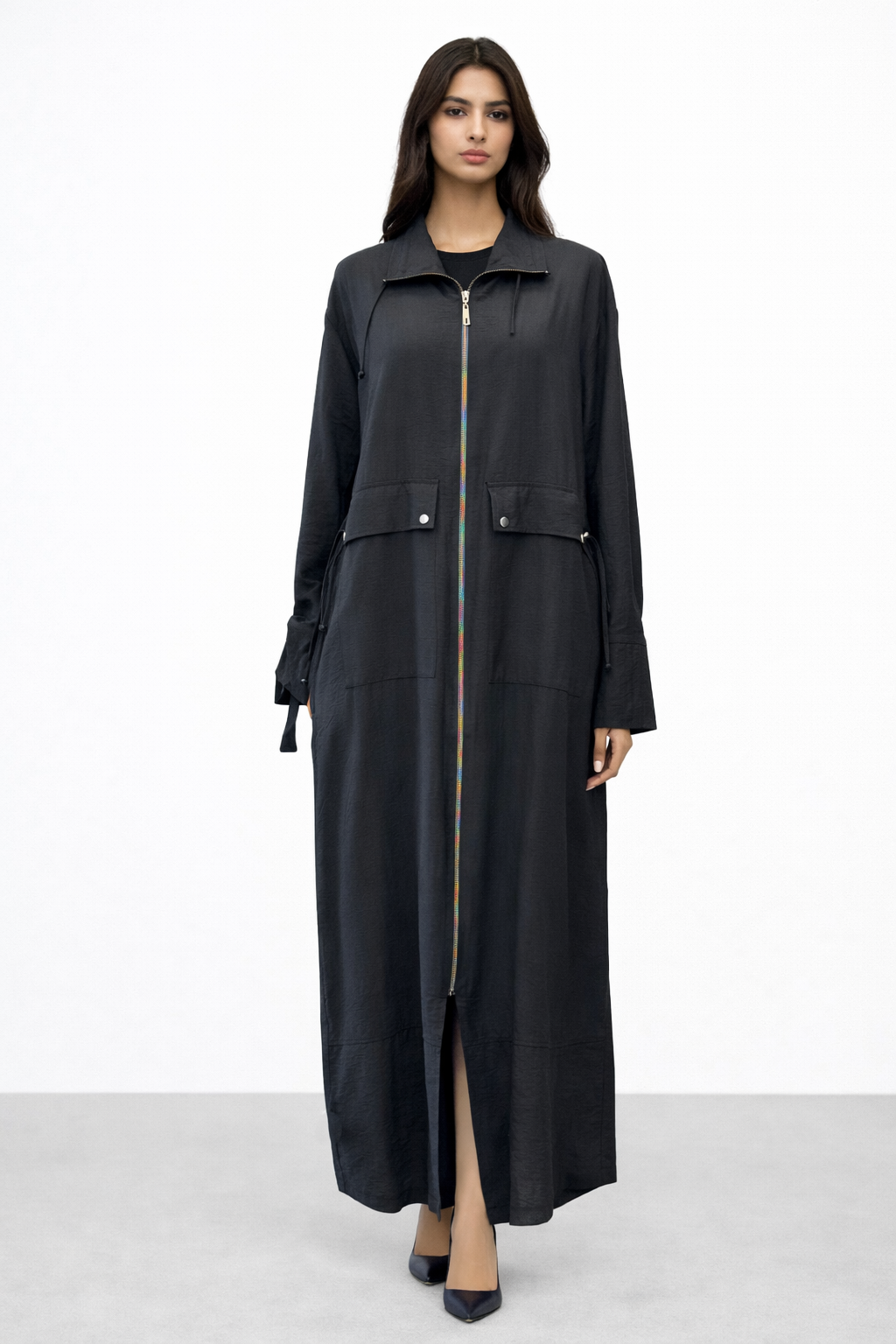 Micca 261871M Çift Cep Detay Fermuarlı Ferace - Siyah