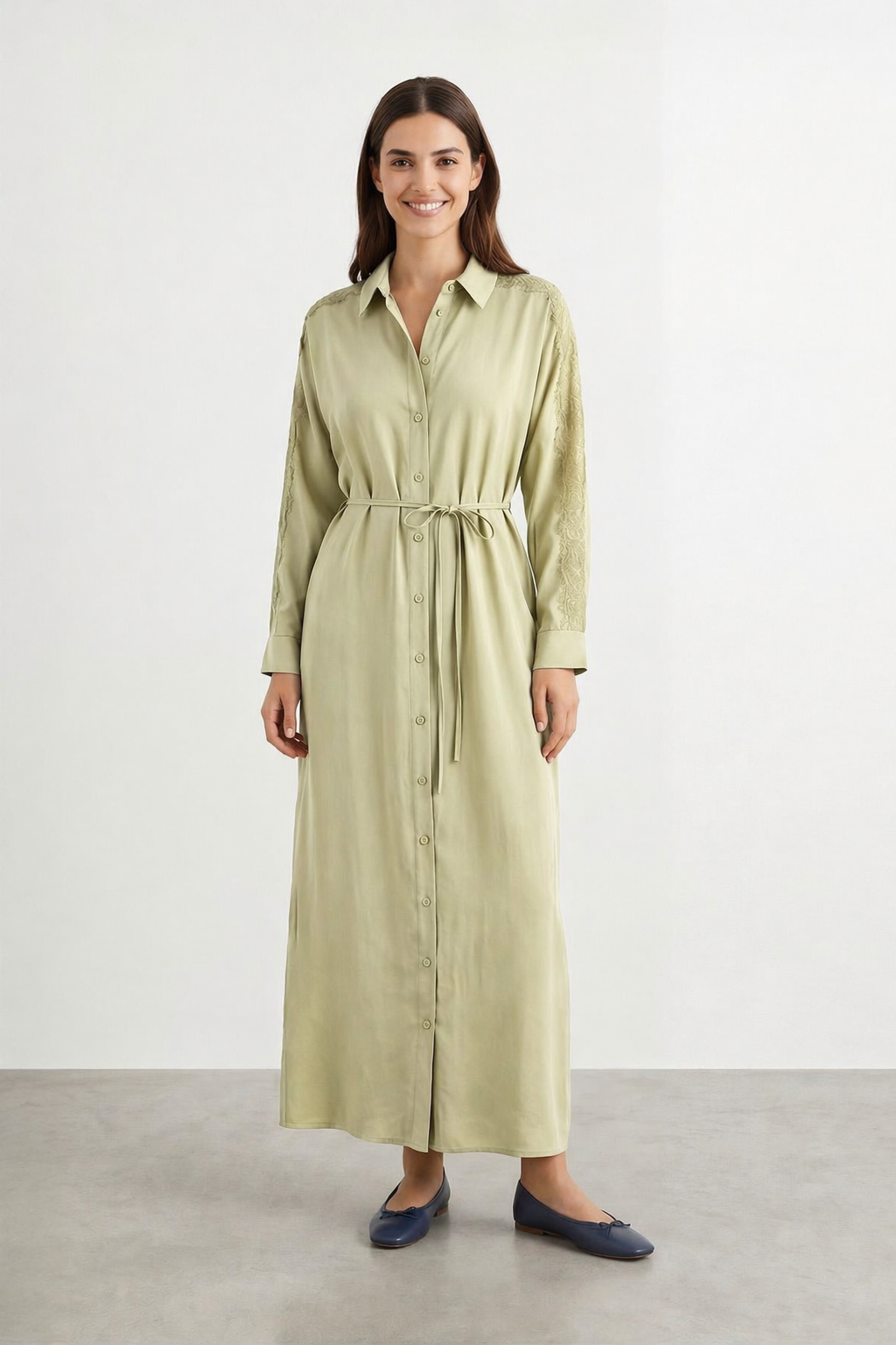 Kol Güpür Detay Elbise 12682 - Olive