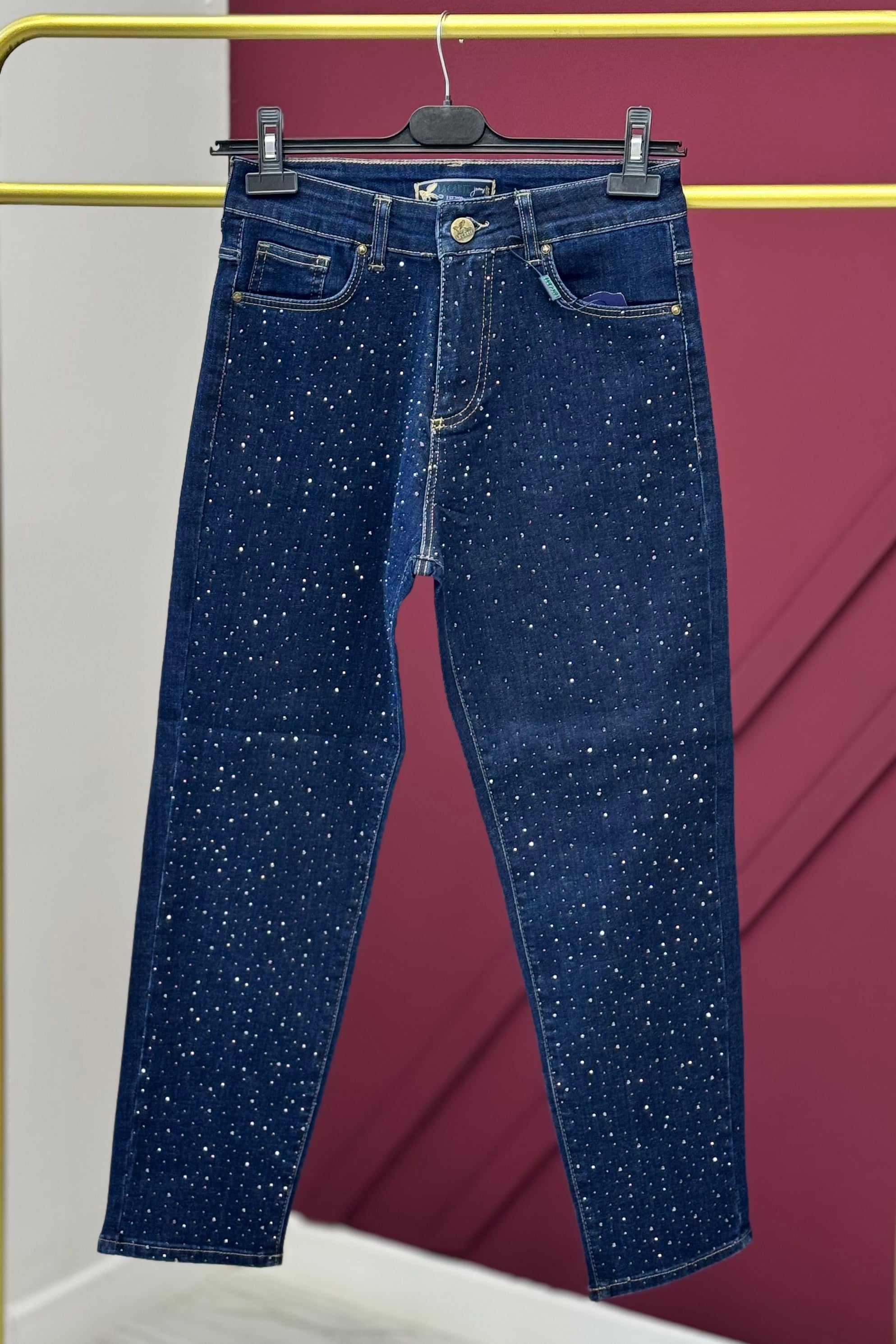 Damla Taş İşlemeli Mom Pantolon 0291-DT - Rins Yıkama