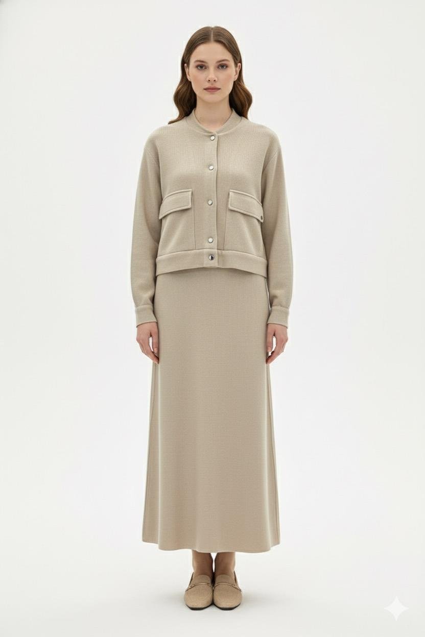 Armine Trend 25KT644 Kendinden Simli Etekli Takım - Bej