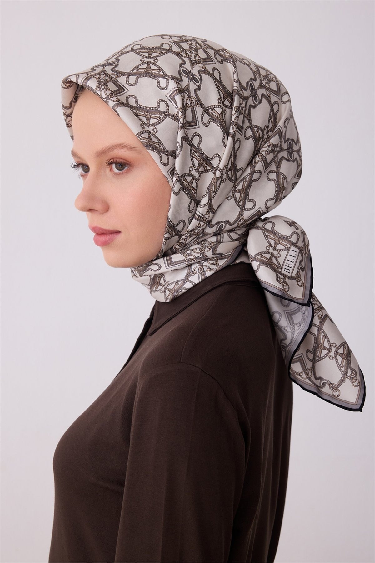 Belli Saf Twill İpek Eşarp 4328D (T) - Gri