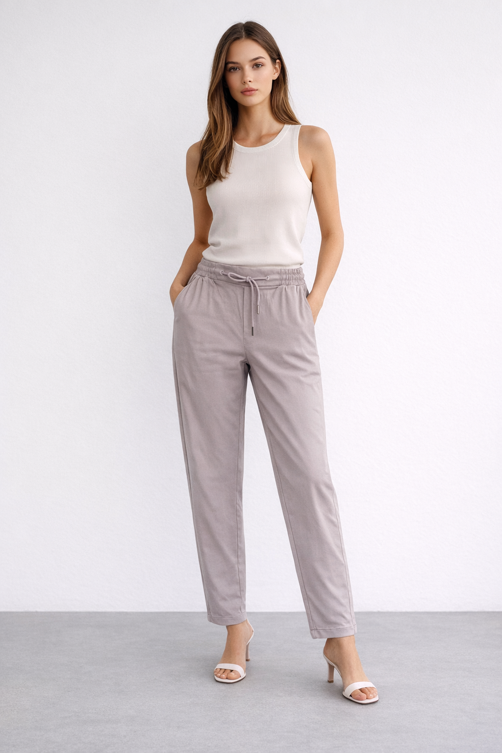 Bel Bağlamalı Duble Paça Pantolon X-221 - Taş