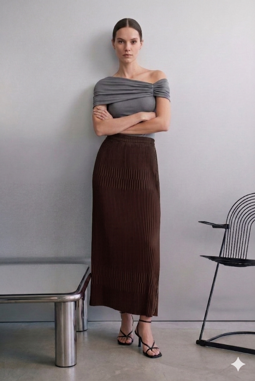 Bir Yanı Fermuarlı Etek 1452 - Kahve