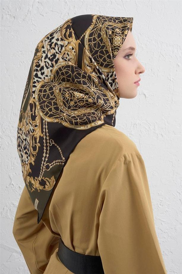 Armine Dj Saf İpek Eşarp 9411D (T) - Siyah - Yeşil