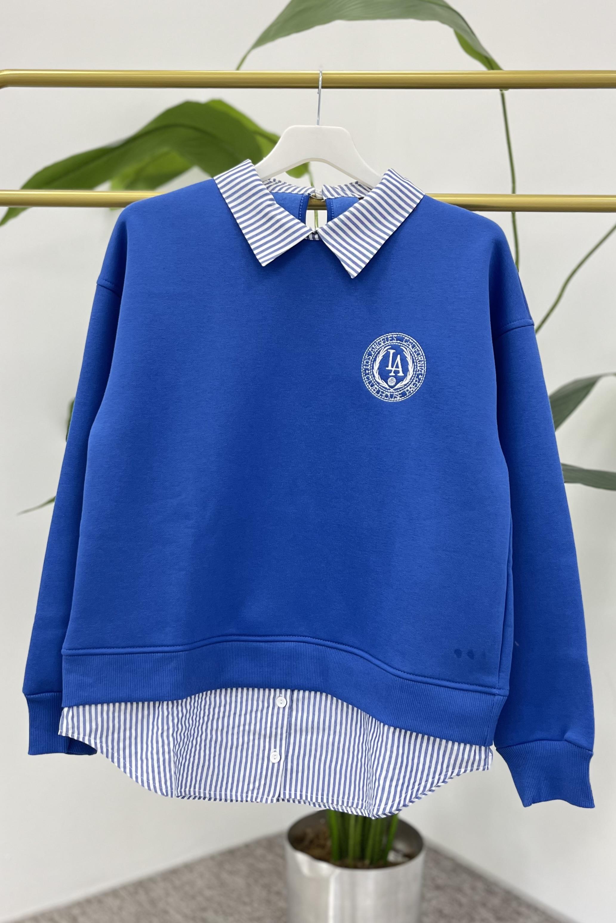 OLİVİA Etek Ucu Gömlek Detay Sweat 2761 - Mavi  Sweatshirt 