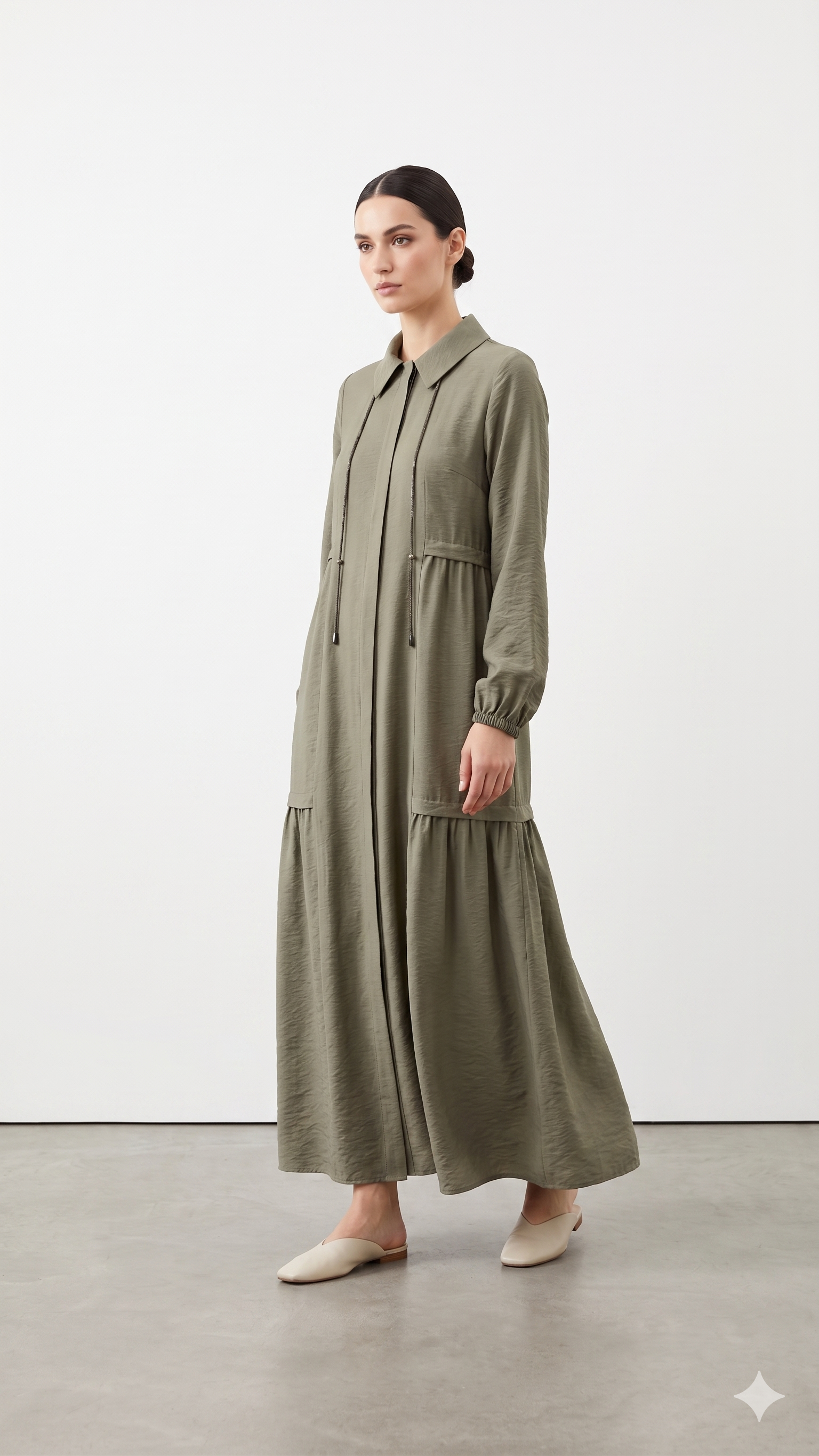 Micca 261576 Yaka İp Detay Ferace - Haki