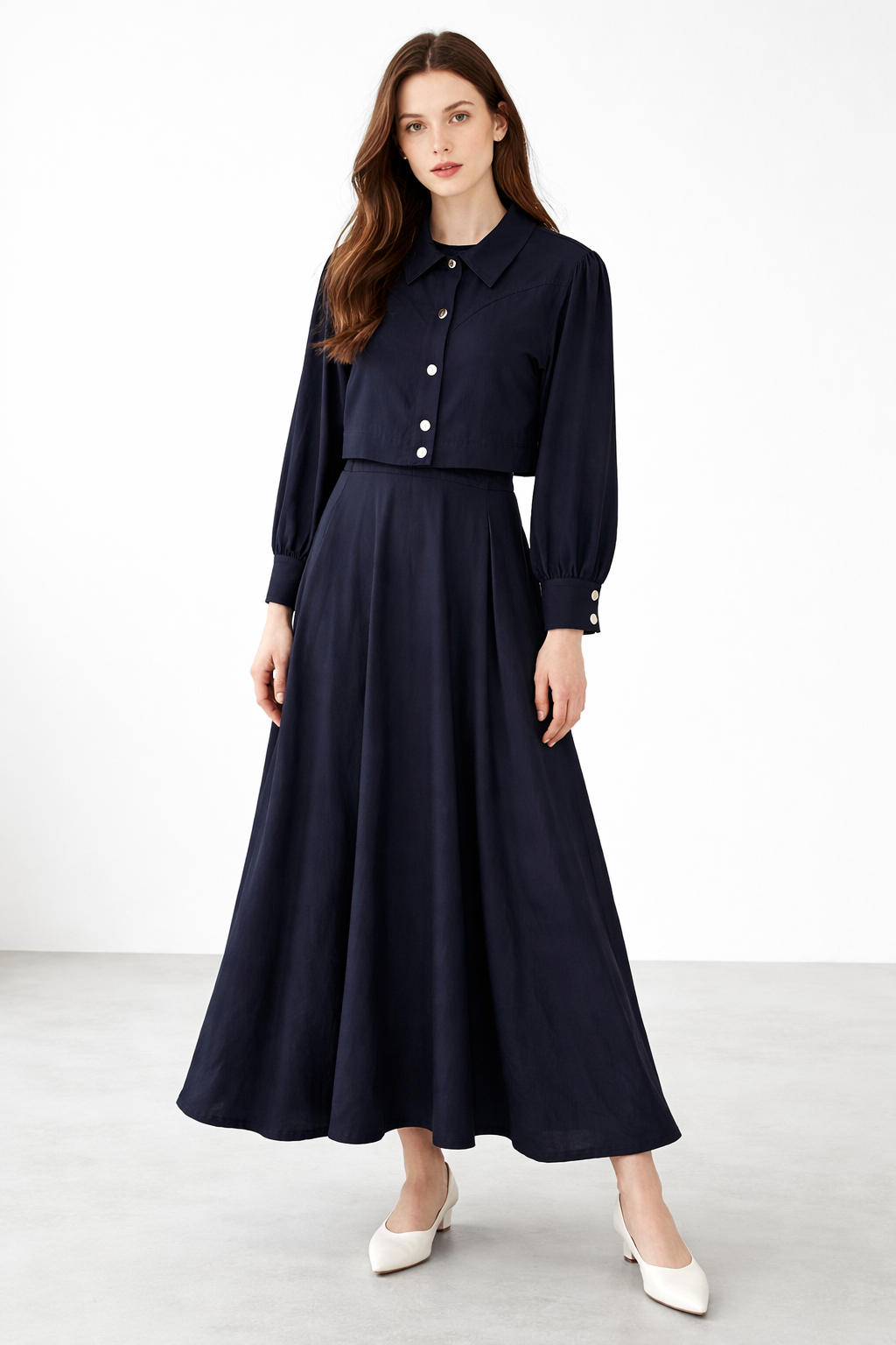 Bel Büzgü Detaylı İkili Elbise 12660 - F.Navy