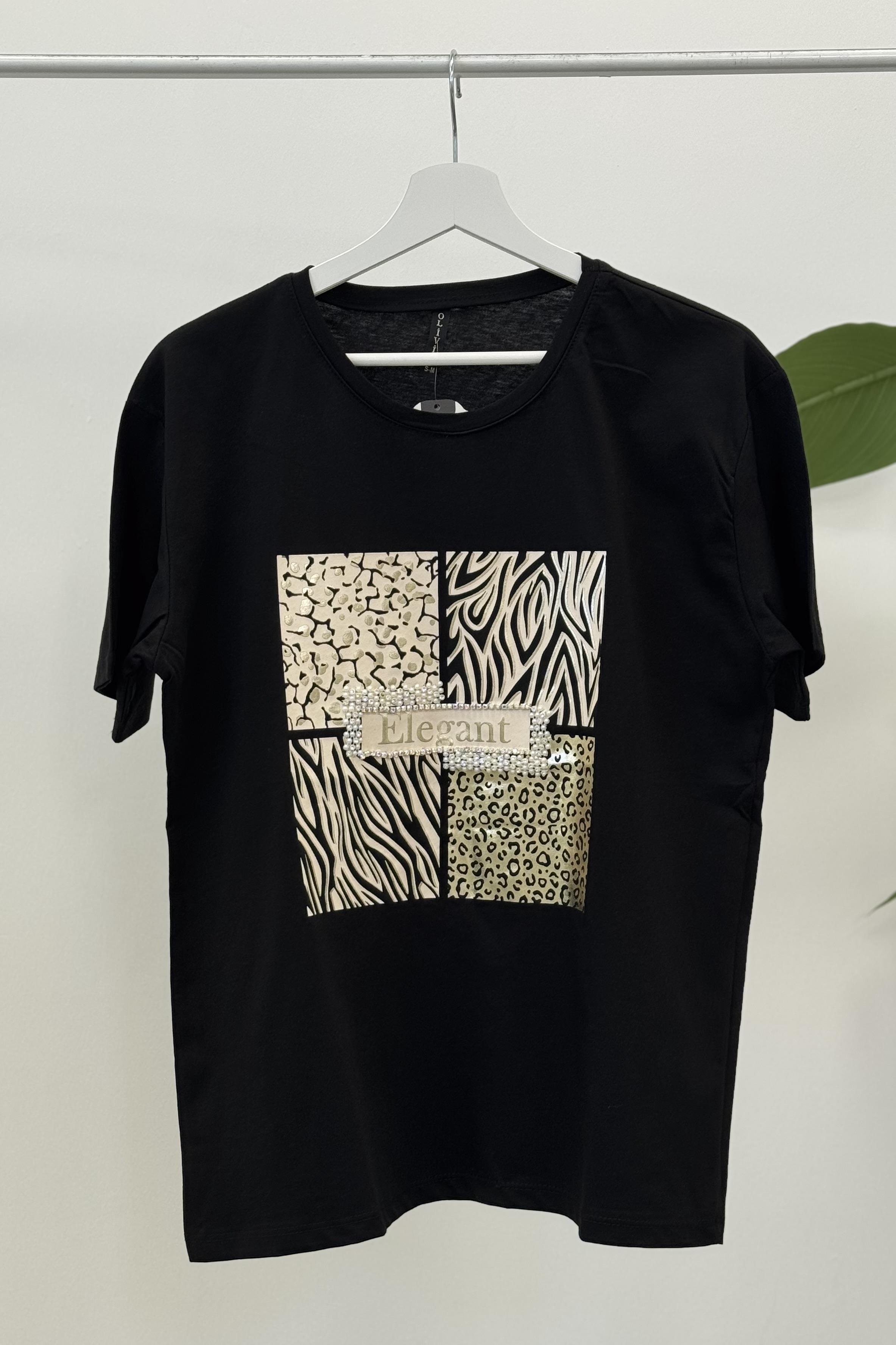 Zebra Elişi İşlemeli Tshirt 3060 - Siyah
