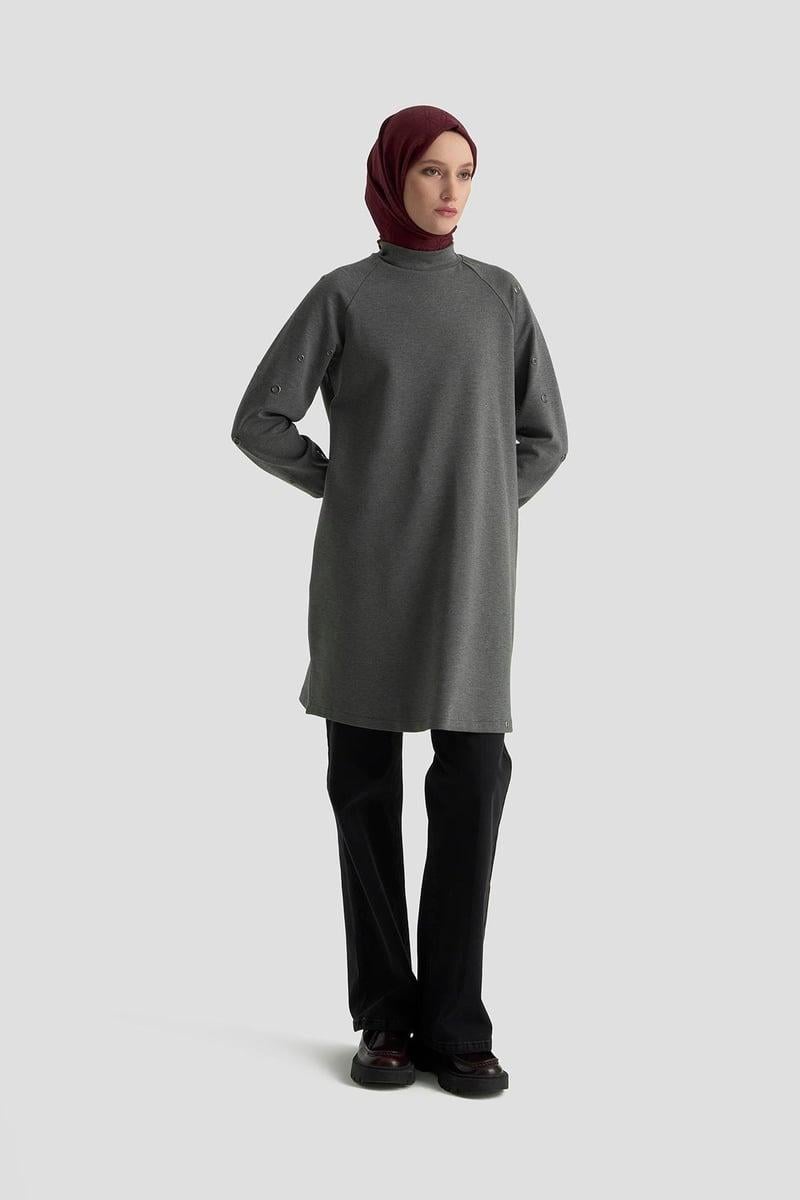 Armine Trend 25KT431 Kol Kuşgözü Detay Tunik - Gri
