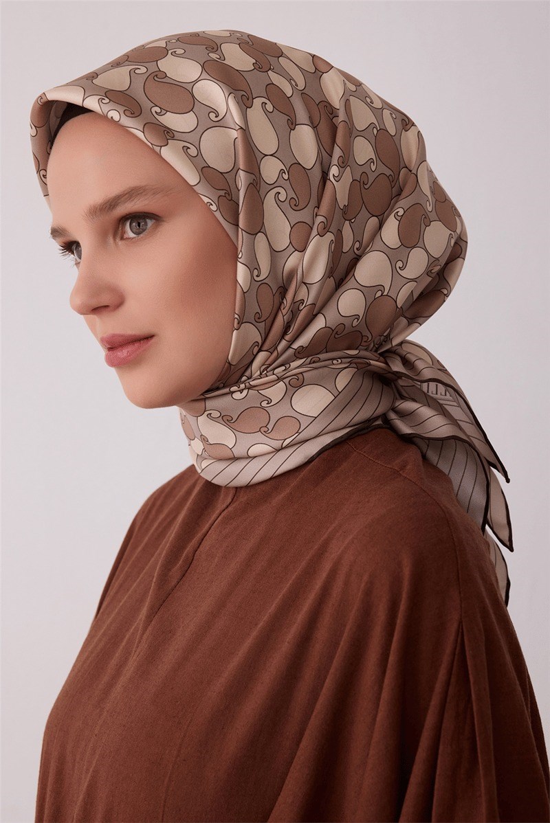 Belli 4422 Anadolu Motifleri Etnik %100 Twill İpek Eşarp - Taş Eşarp BELLI 