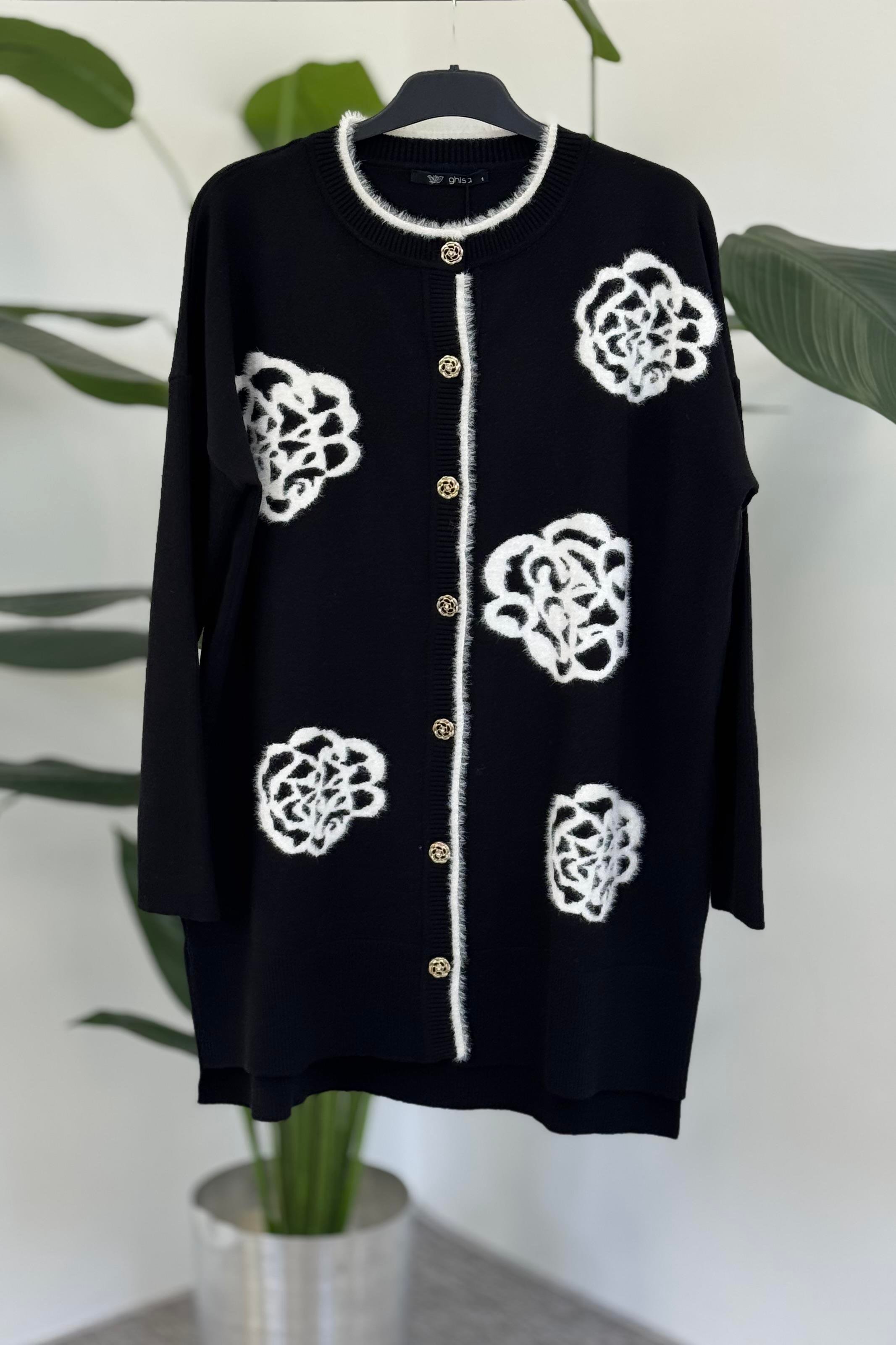 Ghisa 3086 Hırka - Siyah - Ekru