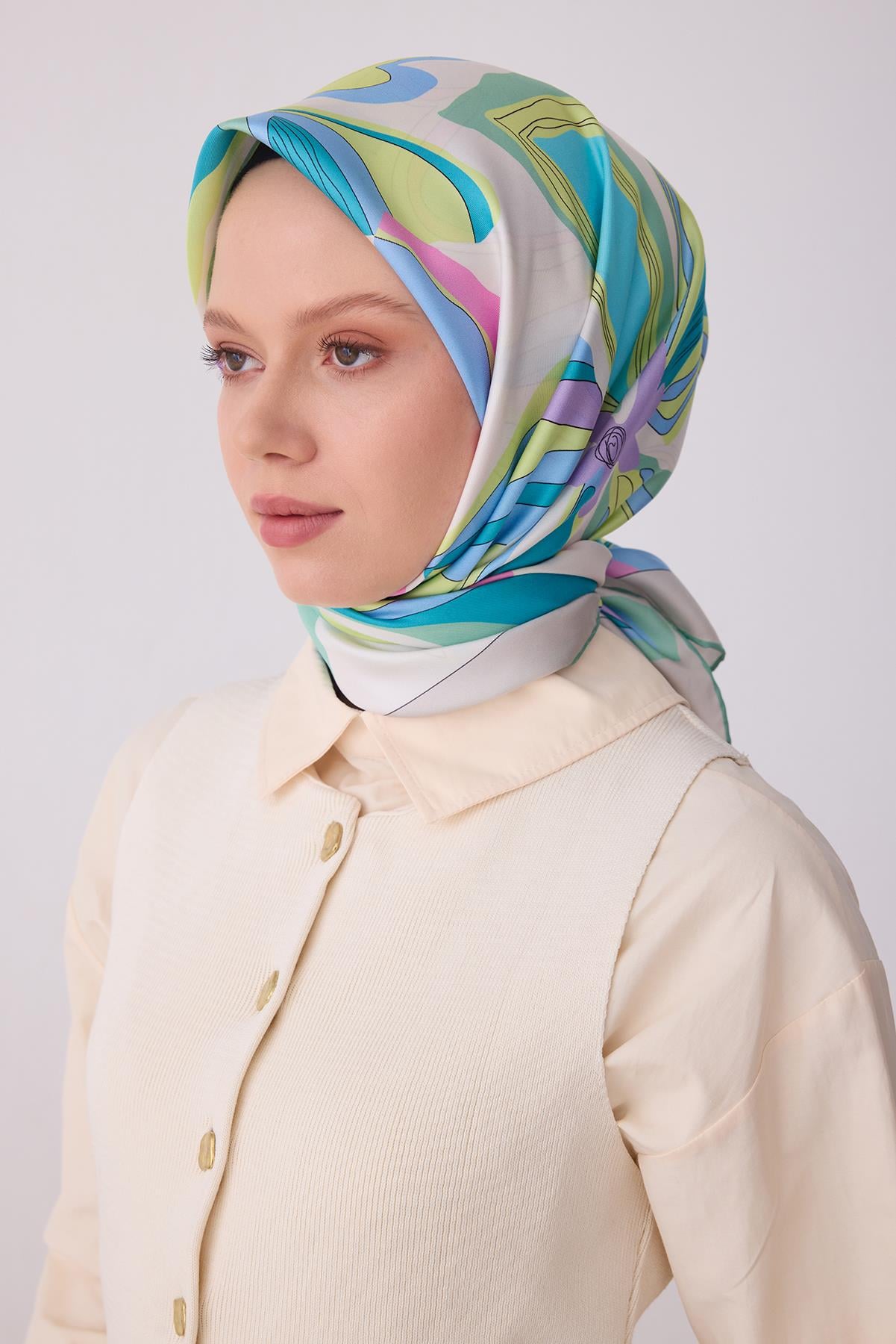 Belli Saf Twill İpek Eşarp 4318D (T) - Taş