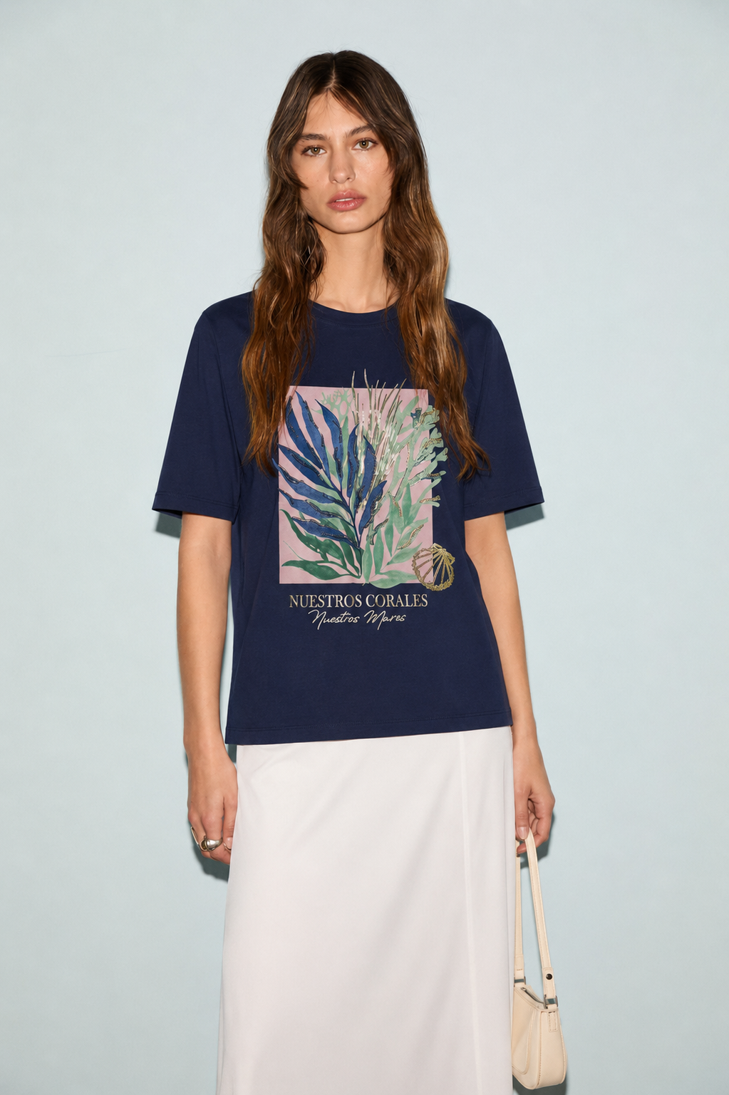 Yaprakları Payet İşlemeli Tshirt 3005 - Lacivert