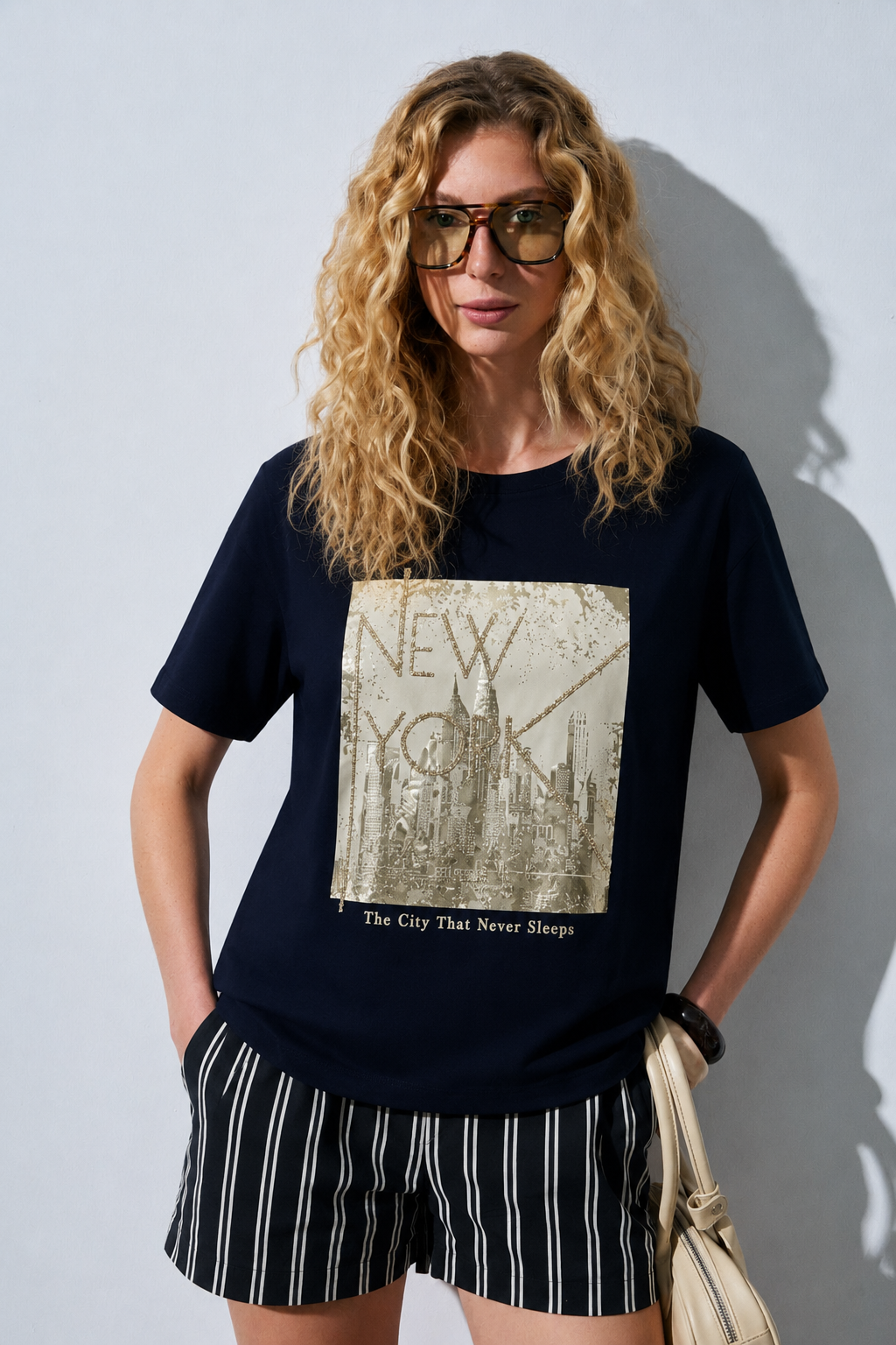 New York Baskılı Tshirt 2692 - Lacivert