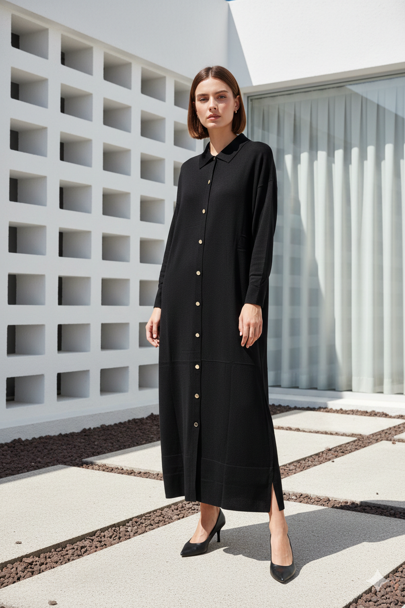 Polo Yaka Tam Boy Hırka 249 - Siyah