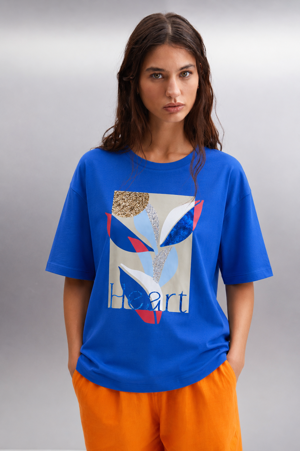 Heart Nakışlı Tshirt 2633 - Mavi