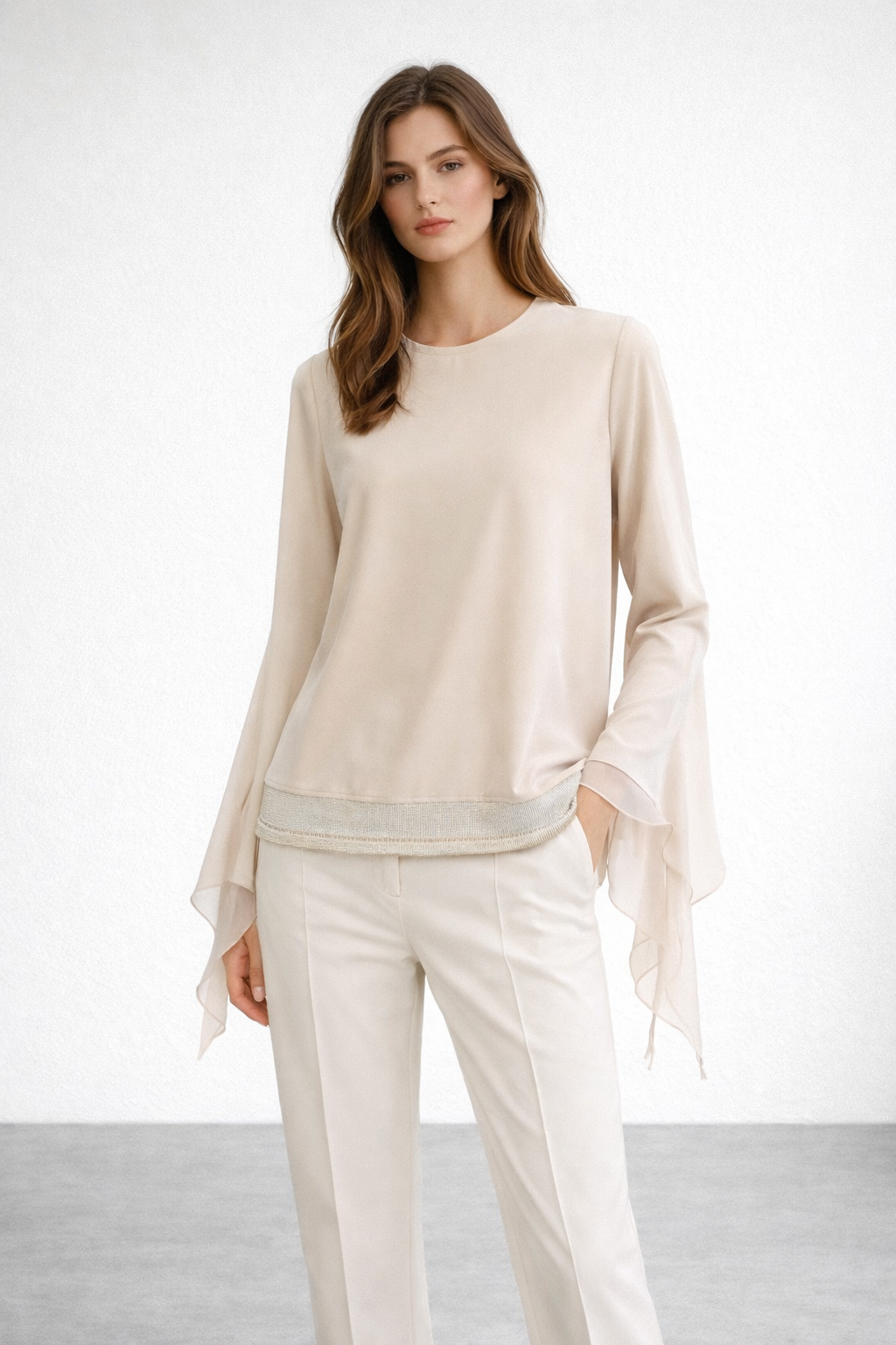 Fuat Gürşen 5360 Yanları Şifon Detay Bluz - Bej