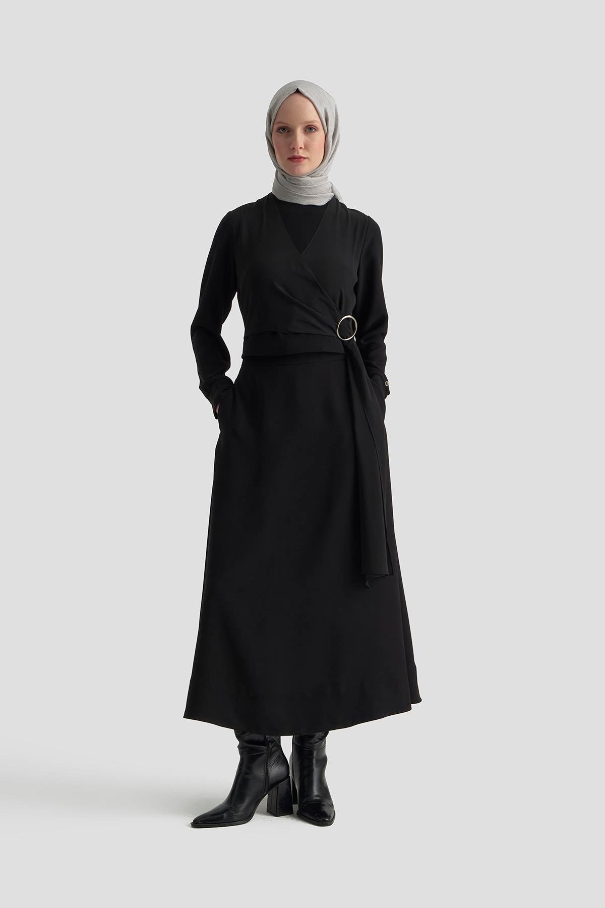 Armine Trend 25KT672 Şifon Detay Etekli Takım - Siyah