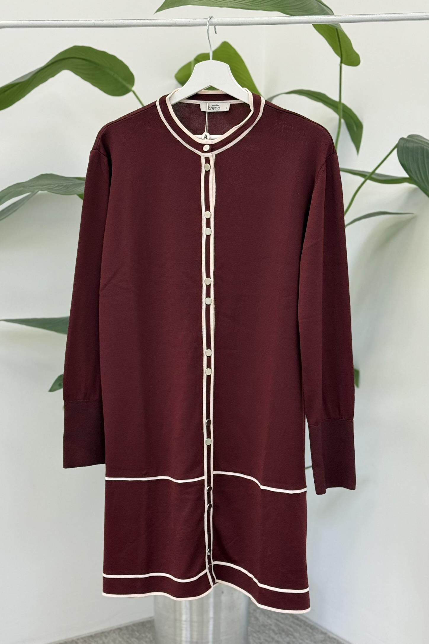 Armine Trend 25KT501 Çizgi Detay Düğmeli Hırka - Bordo