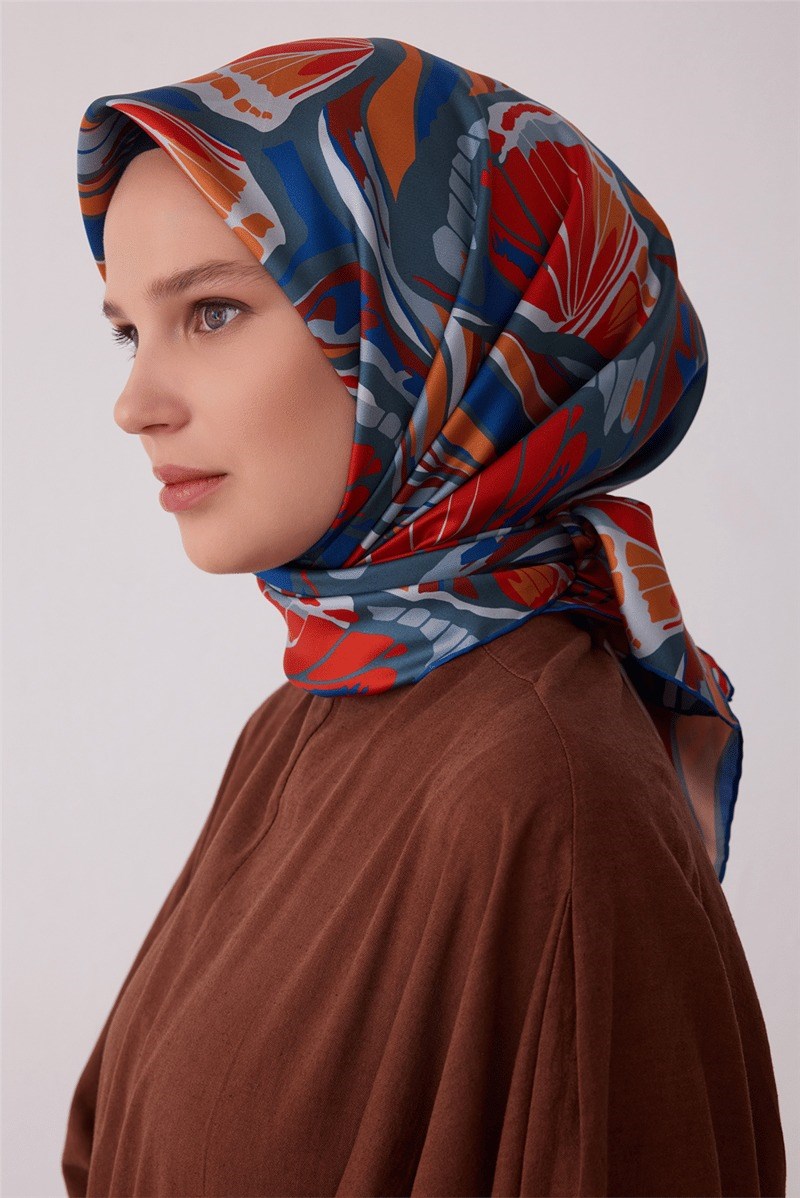 Belli 4417 Fırça İzleri Soyut %100 Twill İpek Eşarp - Gri Eşarp BELLI 