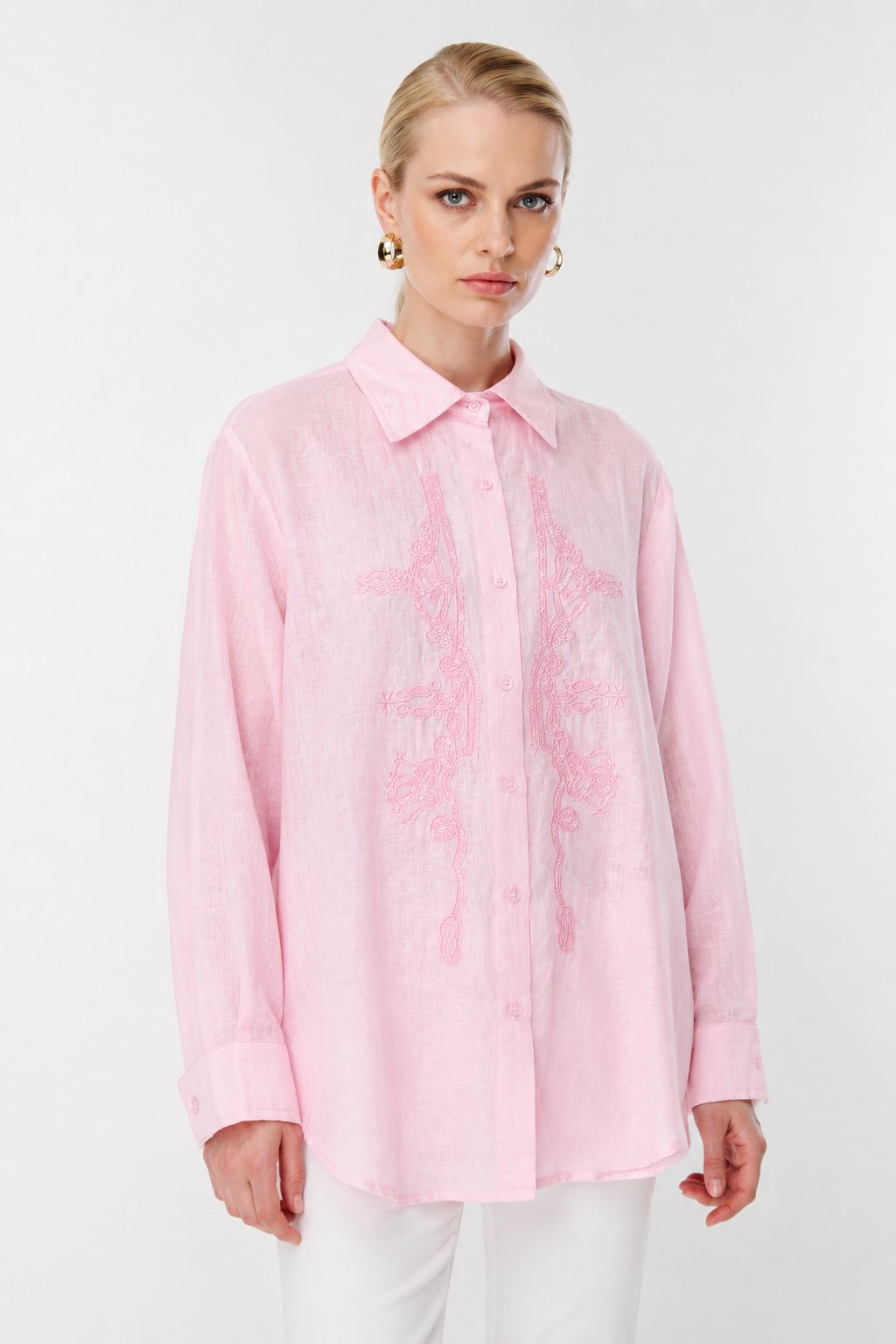 Fuat Gürşen 5385 Nakışı Boncuk İşlemeli Tunik - Pembe