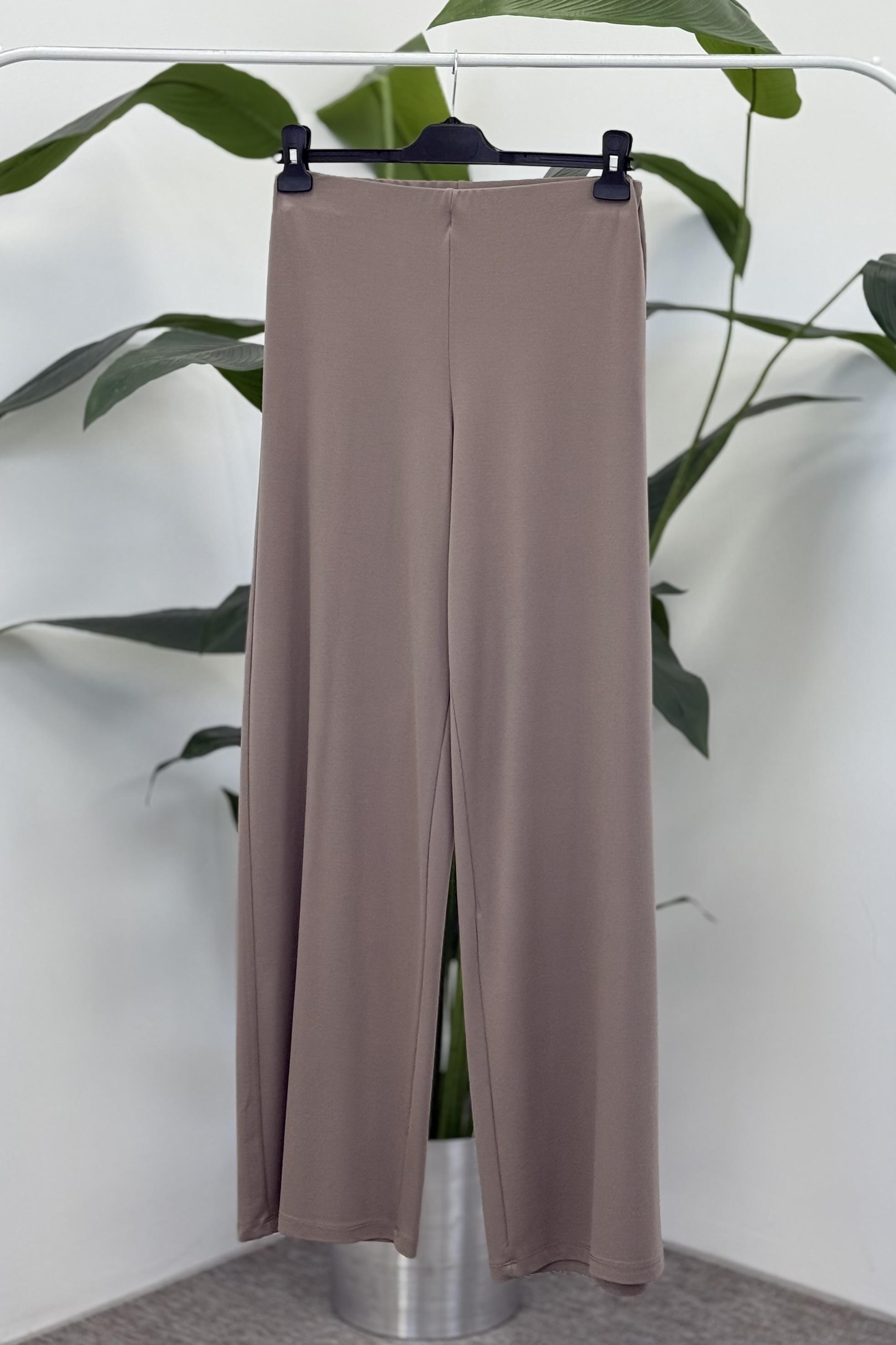 Ceremony 6326 Beli Düz Lastikli Bambu Pantolon - Vizon
