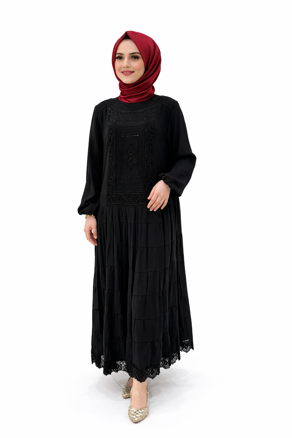 Lissmore 6283 Ön Blok Boncuk İşlemeli Elbise - Siyah