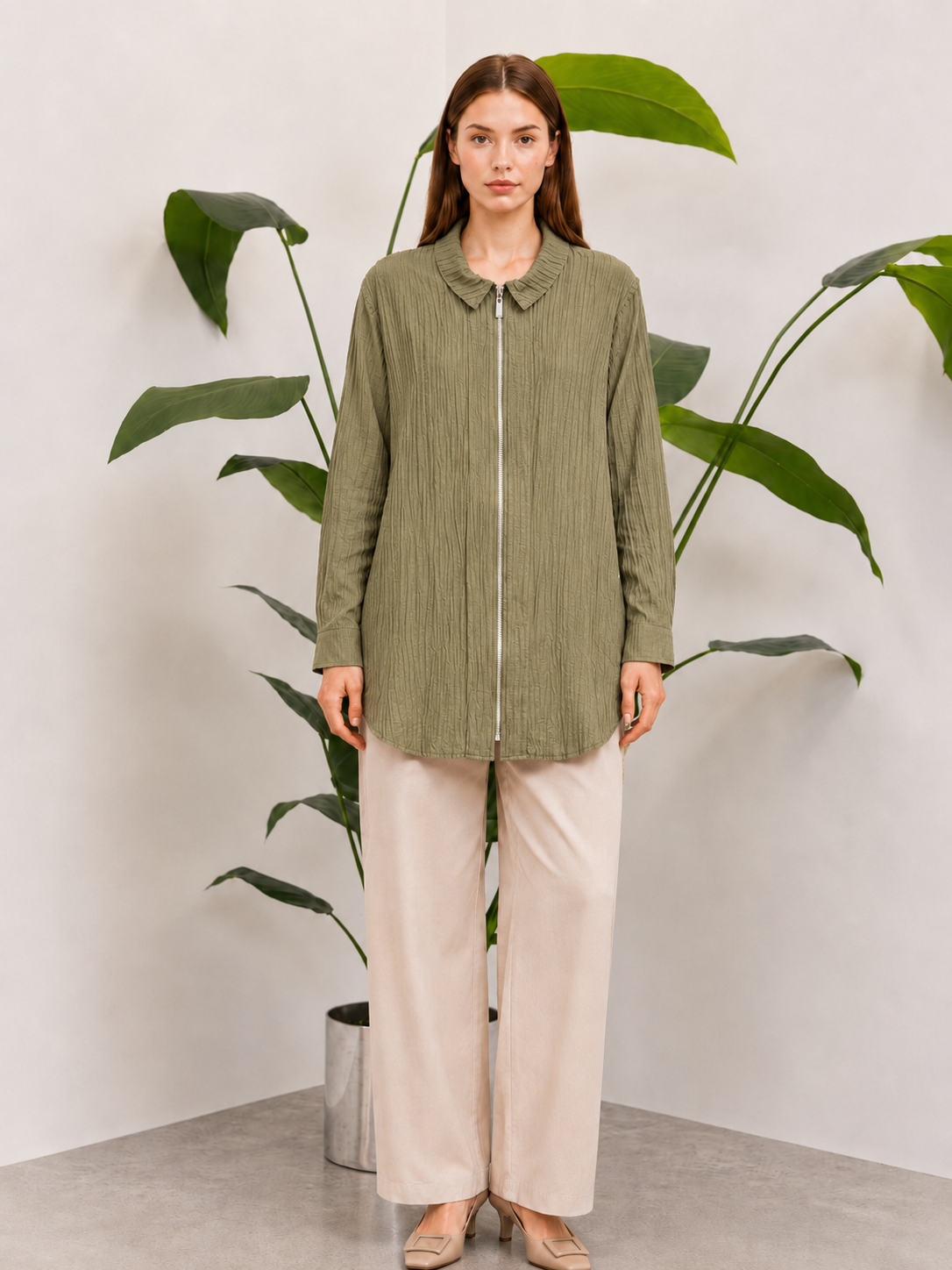 Fermuar Detaylı Tunik 10775 - Haki