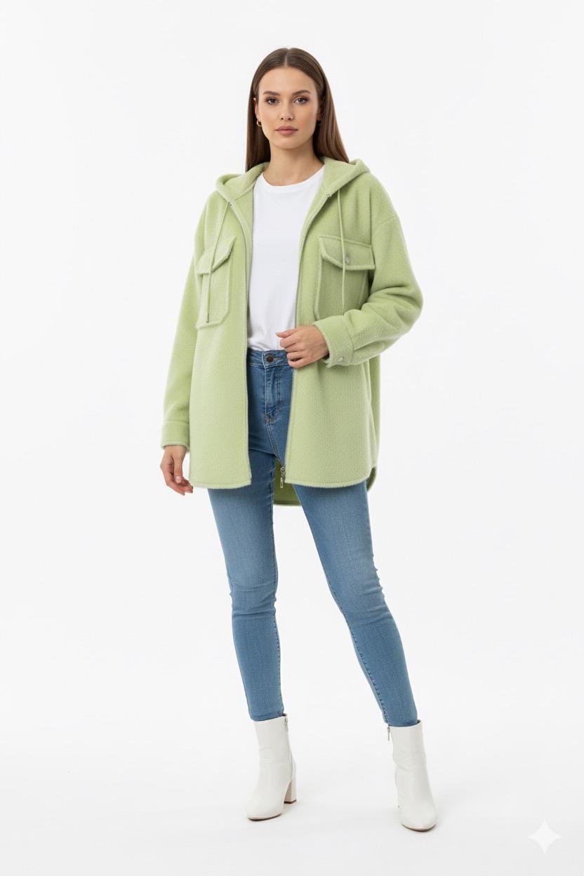 Fermuarlı Kaşe Bomber 0033722 - Lime