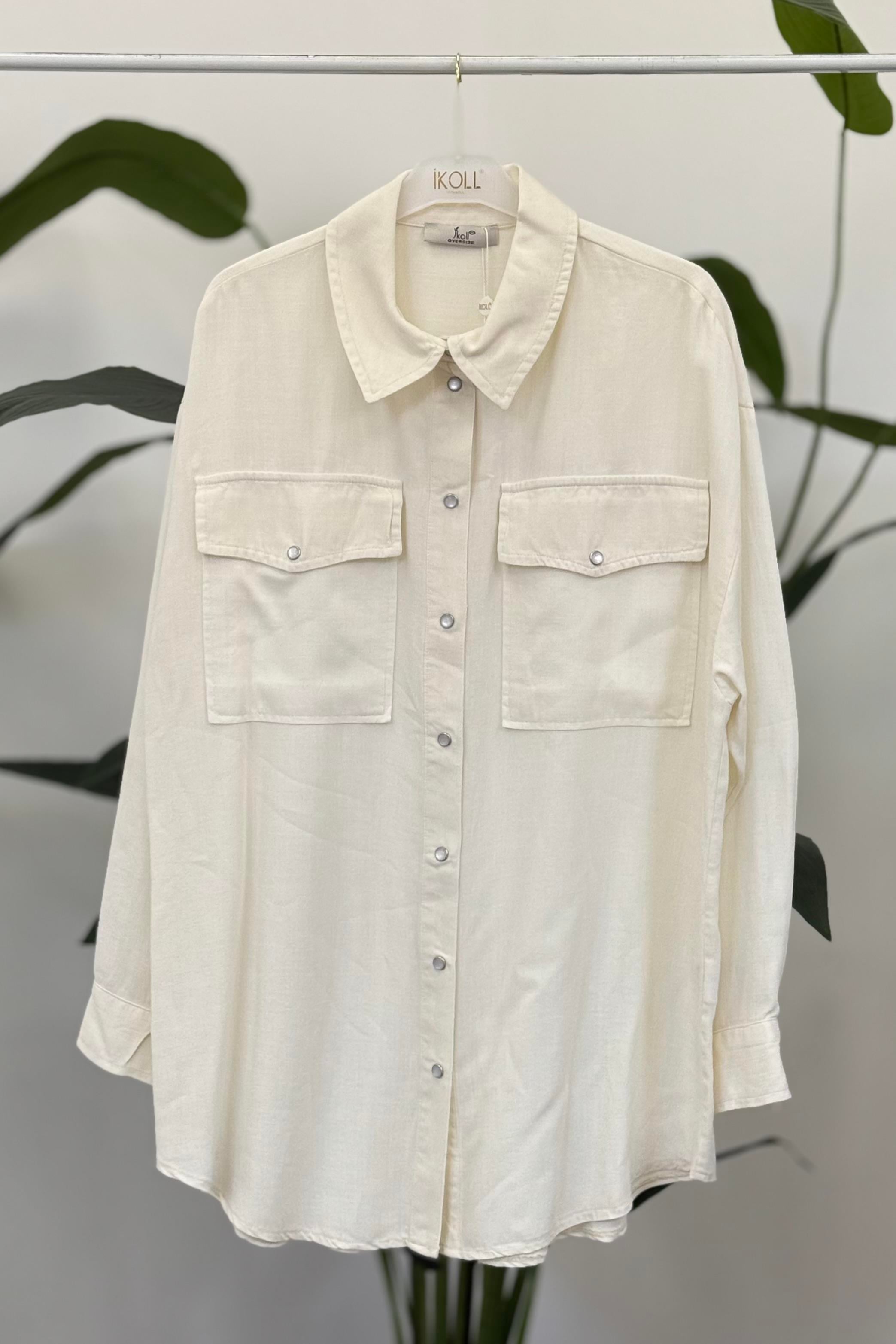 Tencel Oversize Gömlek 34177 - Ekru