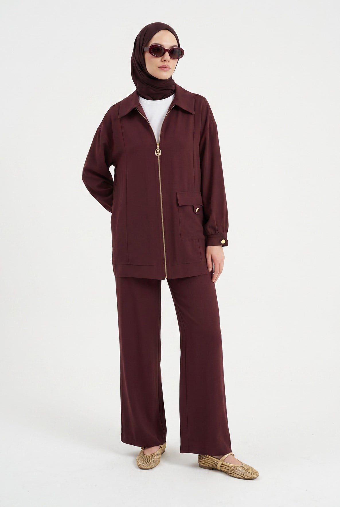 Armine Trend 26YT697 Tek Cep Detay Pantolonlu Takım - Bordo