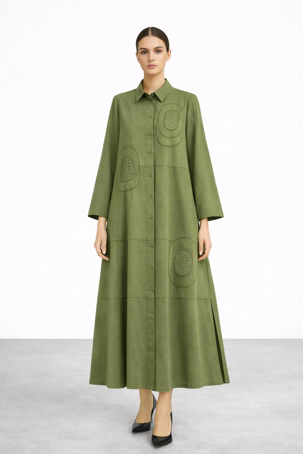 Micca 261601M Çiçek Baskılı Taşlı Ferace - Haki