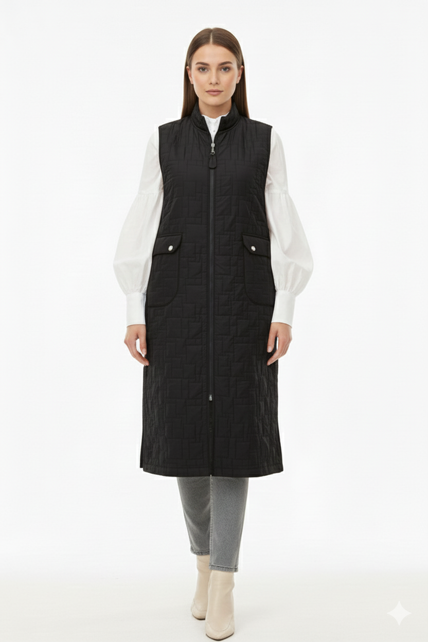 Armine Trend 25KT536 Kendinden Kabartma Detay Yelek - Siyah