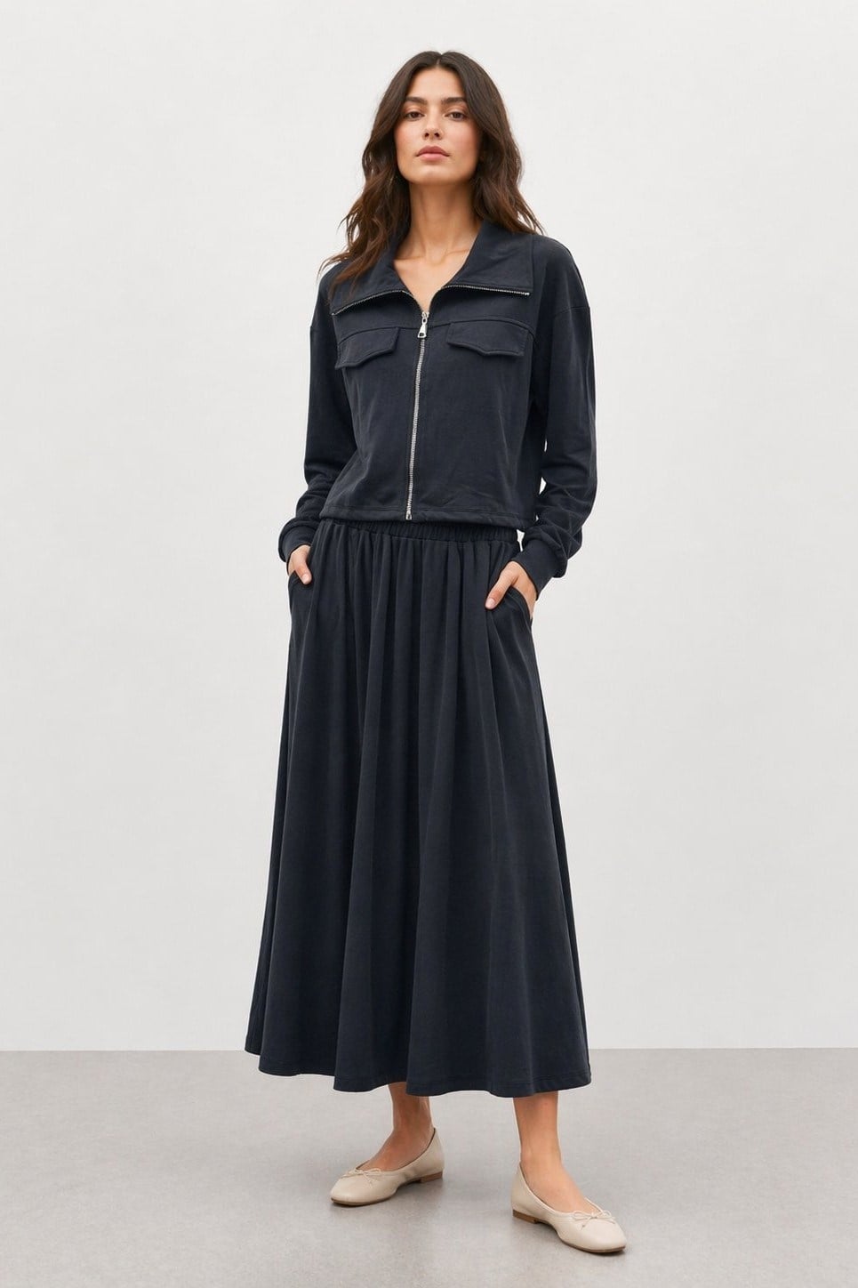 Ceketi Fermuar Detay Etekli Takım 14440 - Siyah