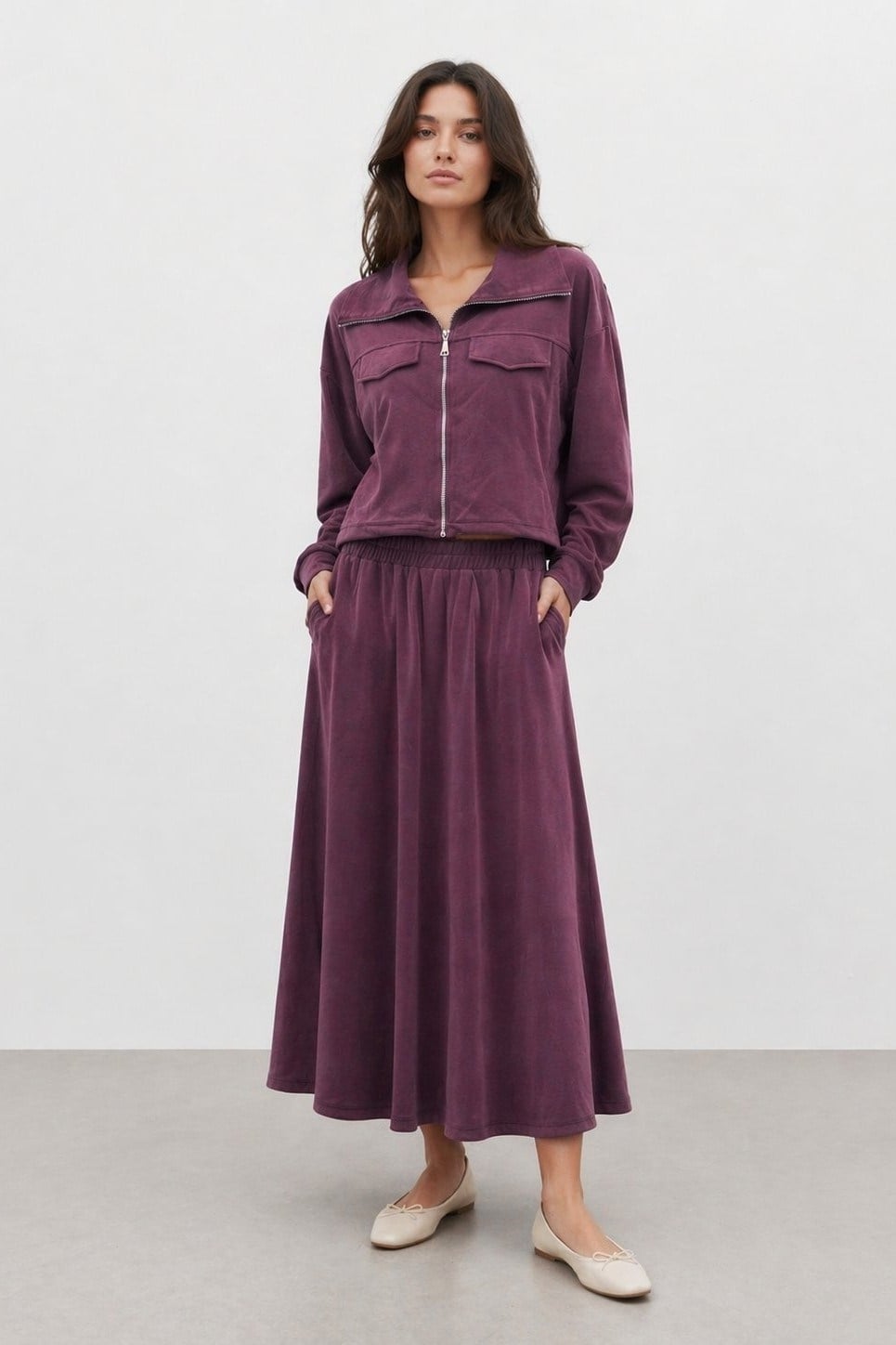 Ceketi Fermuar Detay Etekli Takım 14440 - Burgundy