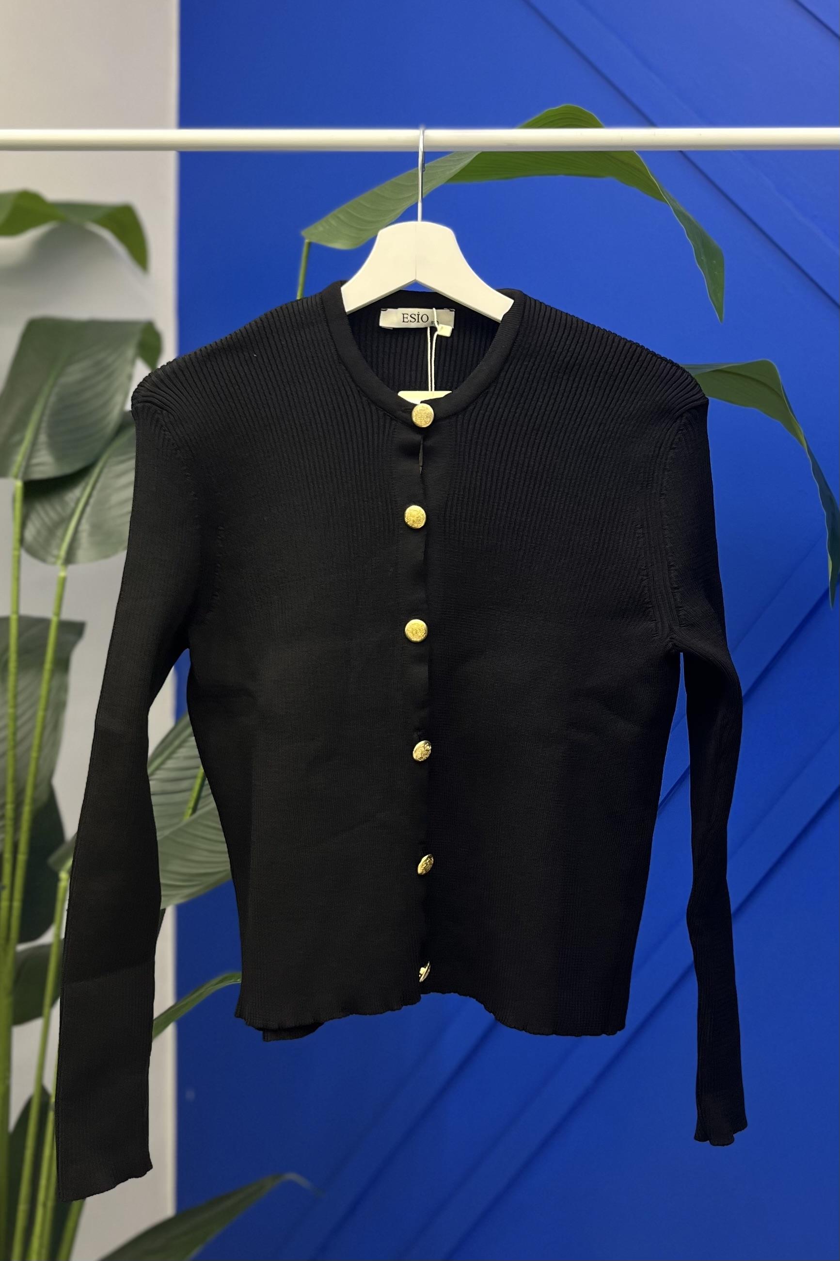 Essio Fitilli Düğmeli Hırka - Siyah  Kazak & Hırka