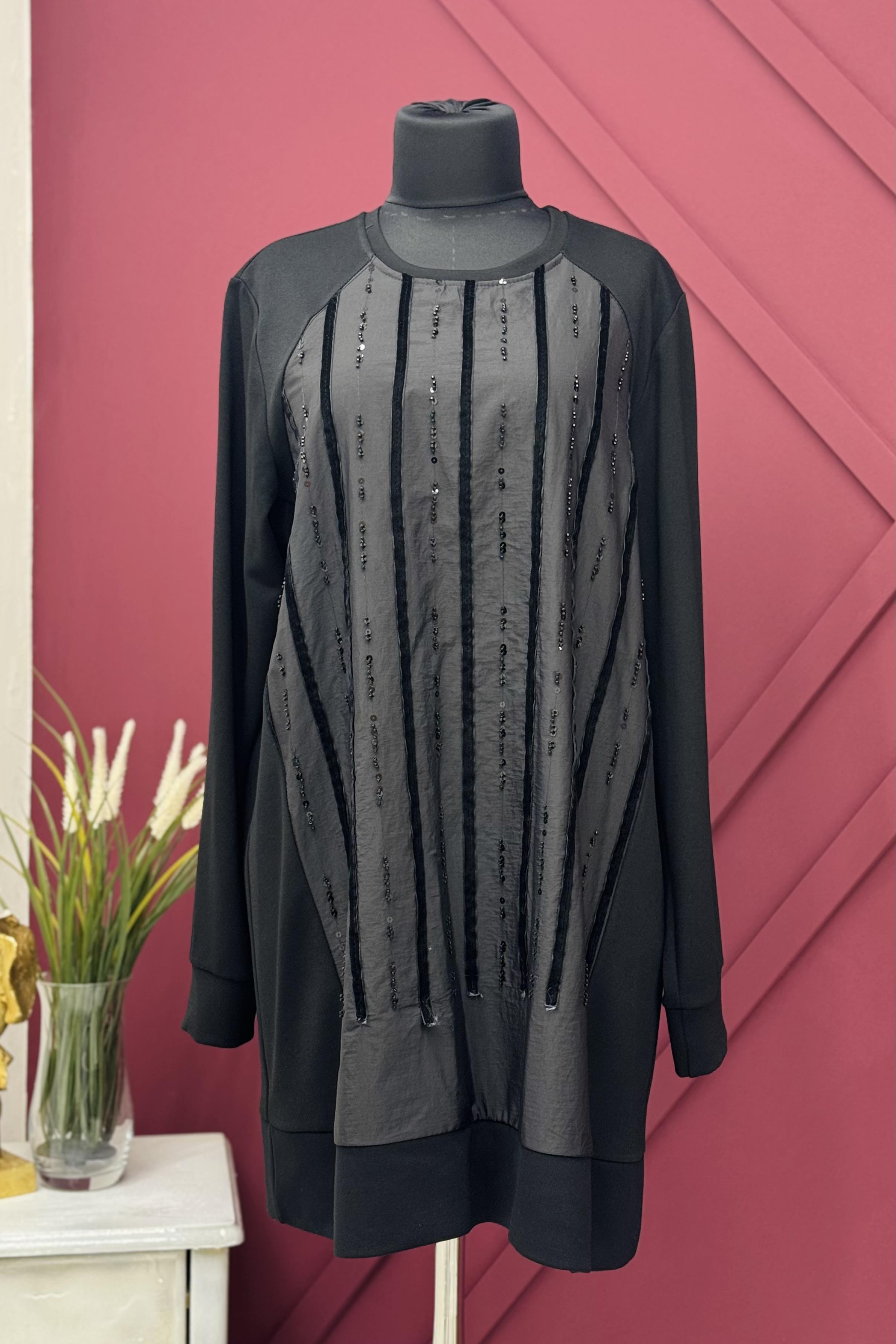 FUAT GÜRŞEN Fuat Gürşen 2321 Damla Taş İşlemeli Tunik - Siyah  Tunik 