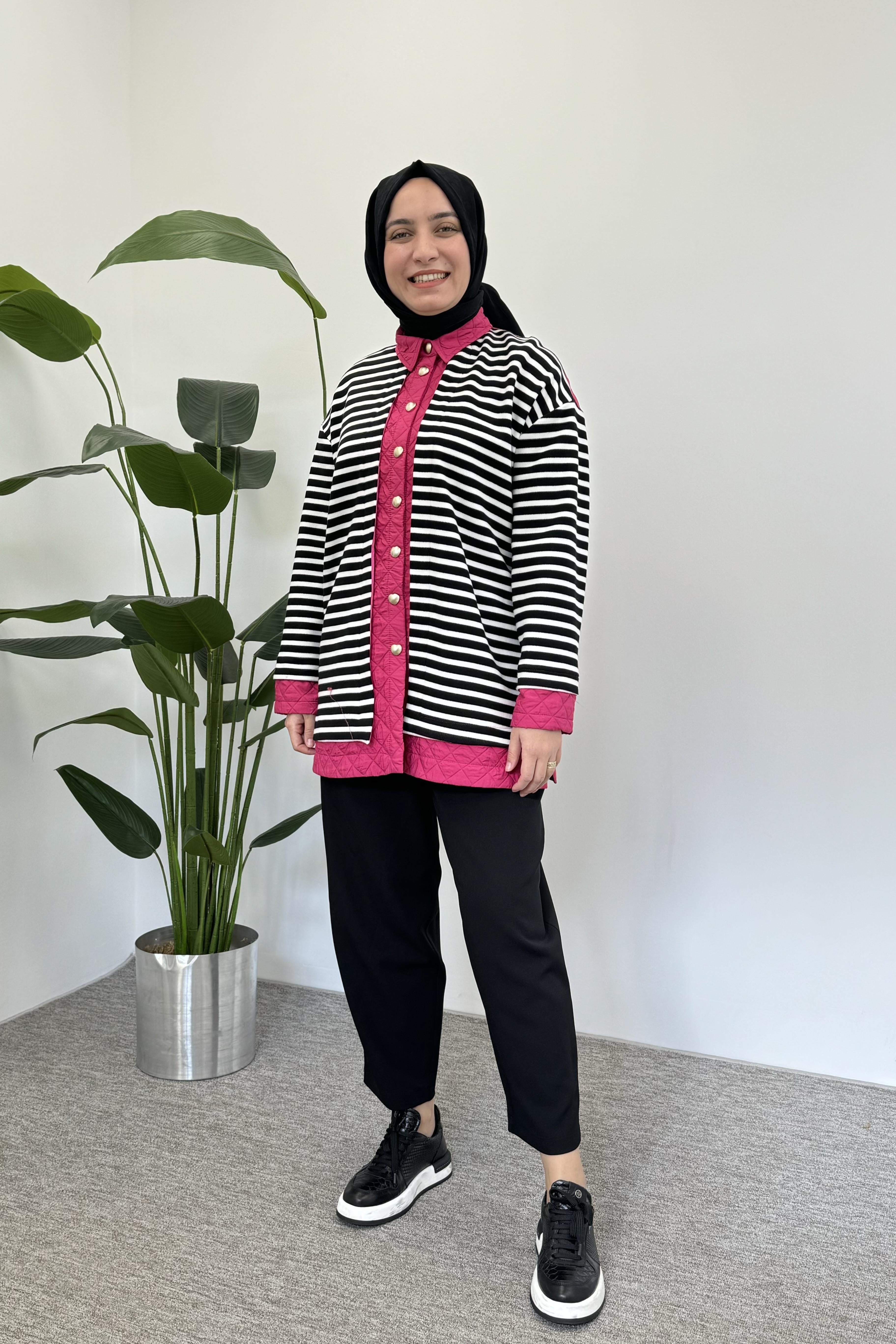 GHİSA Ghisa 3966 Çizgi Detaylı Çıtçıtlı Kap - Pembe  Kap 