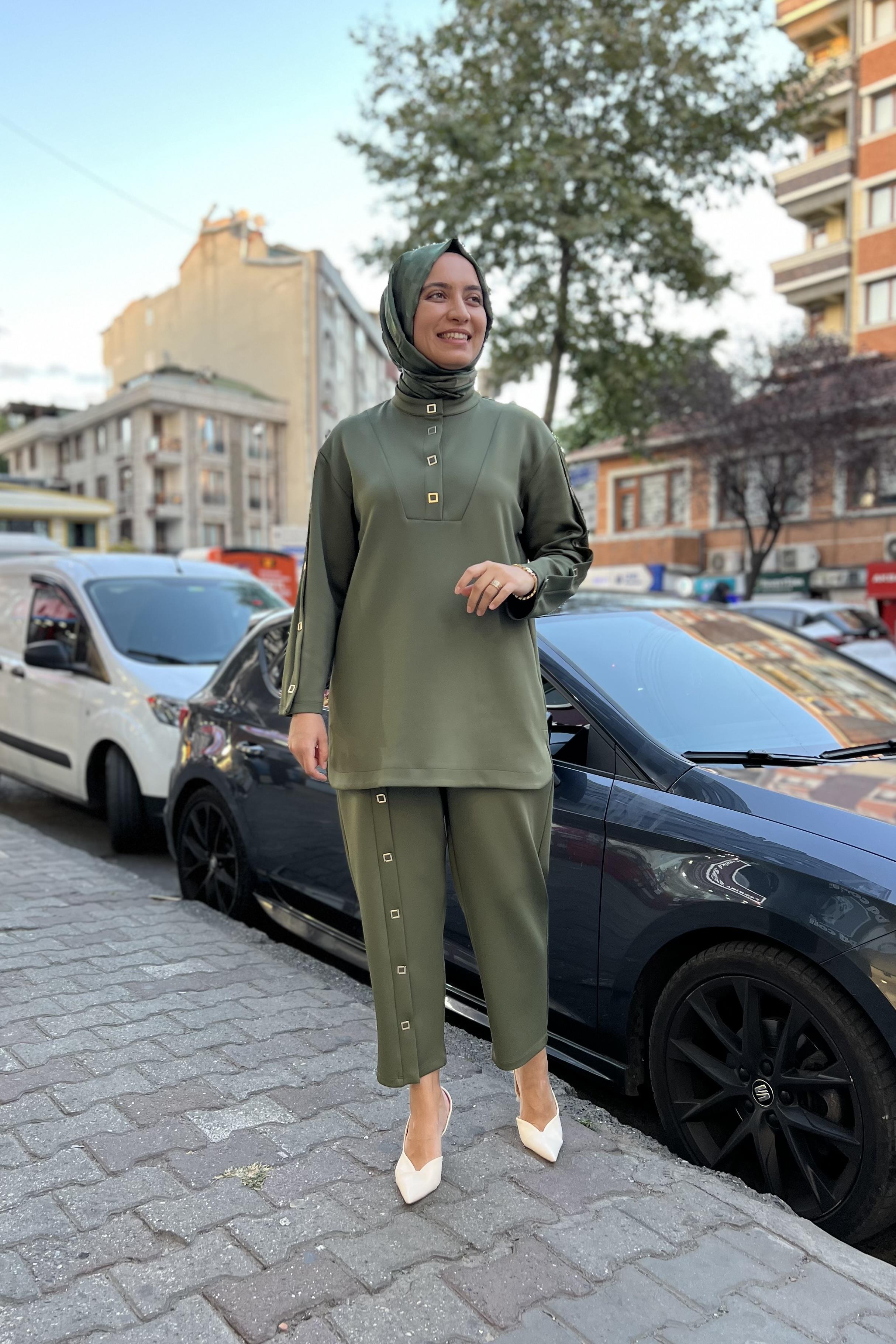 GHİSA Ghisa 4363 Aksesuar Detaylı Pantolonlu Takım - Haki  Takım