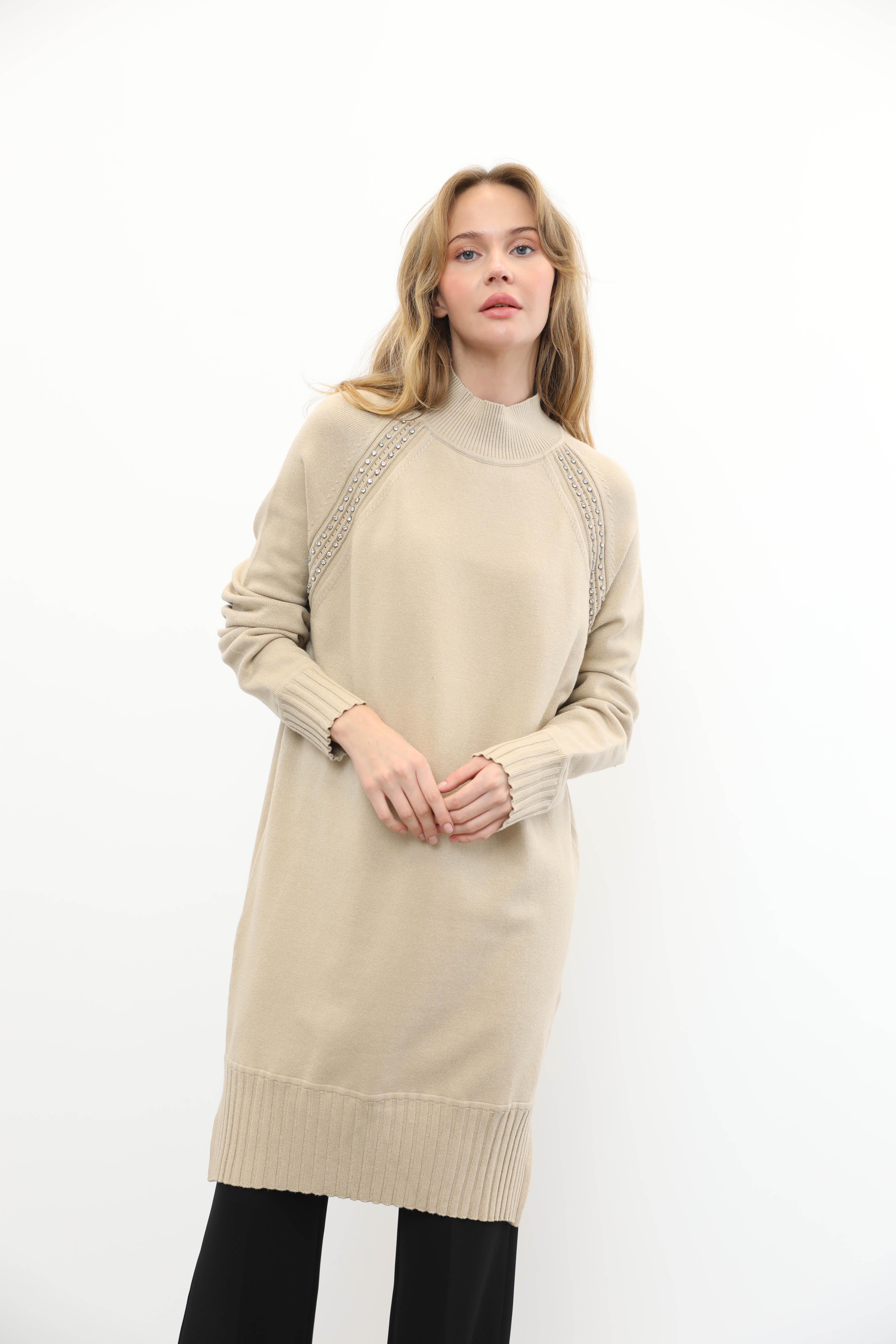 GHİSA Ghisa 4391 Omuz Taş İşlemeli Tunik - Camel Ghisa 4391 Omuz Taş İşlemeli Tunik - Camel - Bilen Giyim Tunik 