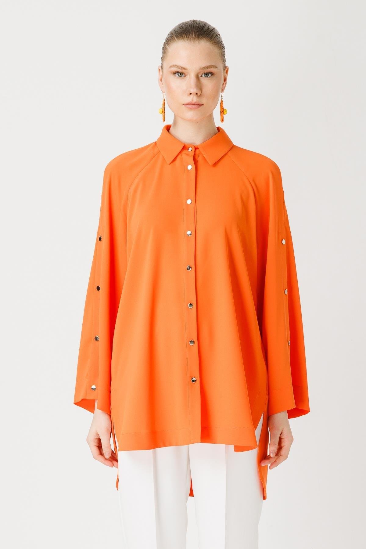 GHİSA Ghisa 4431 Reglan Kol Düğme Detaylı Tunik - Oranj Ghisa 4431 Reglan Kol Düğme Detaylı Tunik - Oranj - Bilen Giyim Tunik 