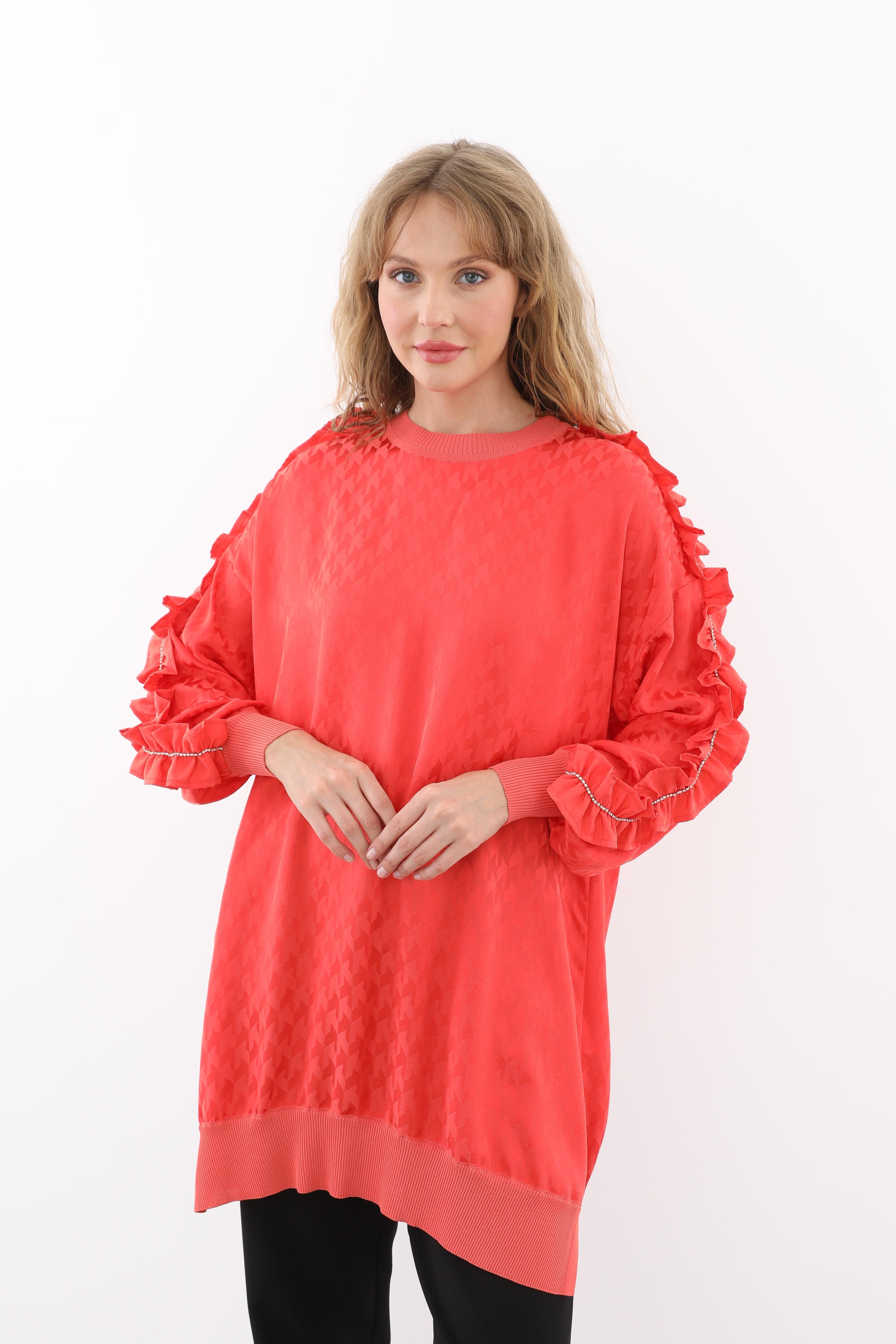 GHİSA Ghisa 4609 Omuz Fırfır Ve Taş Detaylı Tunik - Mercan Ghisa 4609 Omuz Fırfır Ve Taş Detaylı Tunik - Mercan - Bilen Giyim Tunik 