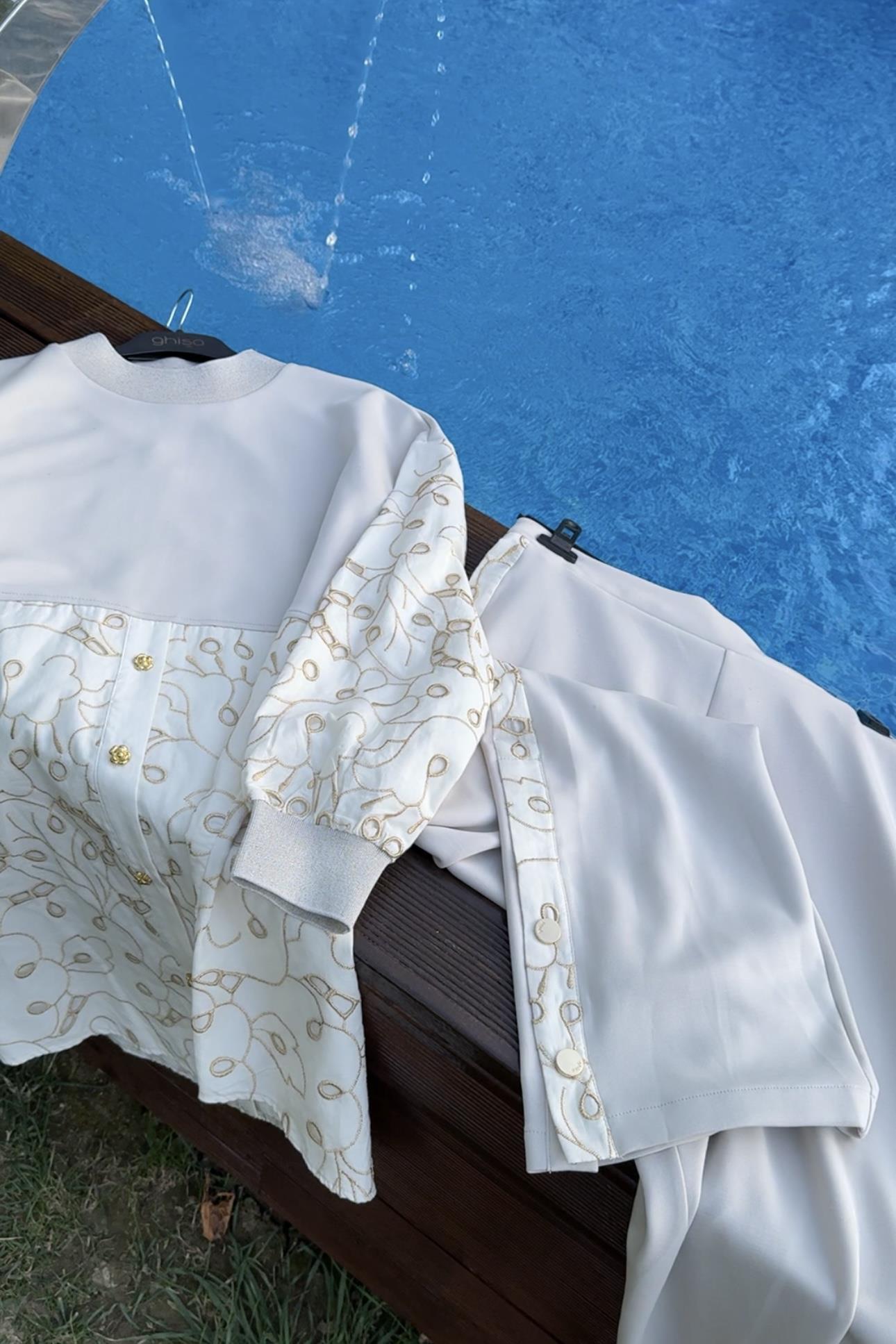 GHİSA Ghisa 4635 Sim İp İşlemeli Pantolonlu Takım - Taş  Takım 