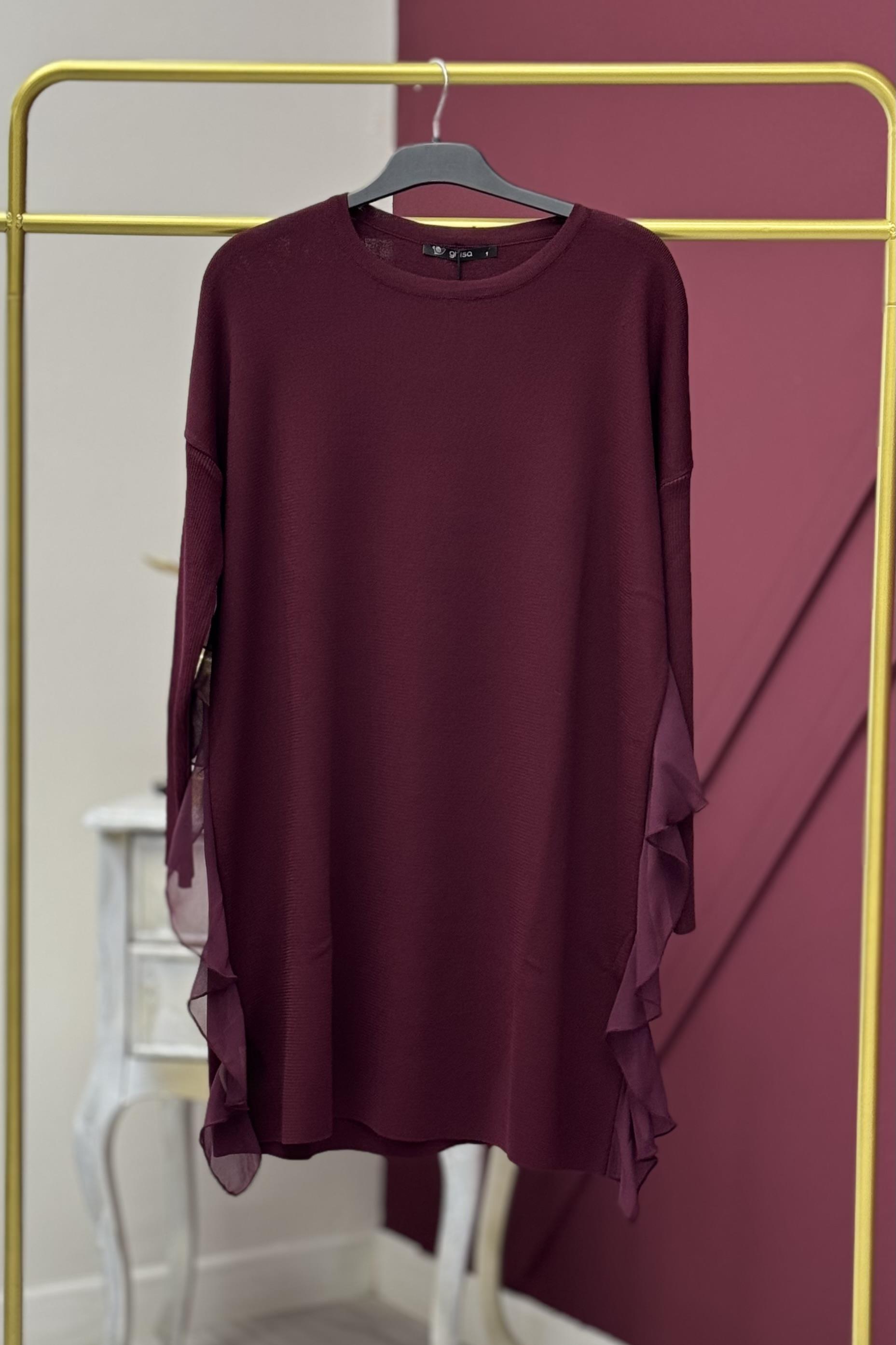 GHİSA Ghisa 4689 Merserize Yan Şifon Tunik - Mürdüm Ghisa 4689 Merserize Yan Şifon Tunik - Bilen Giyim Tunik 